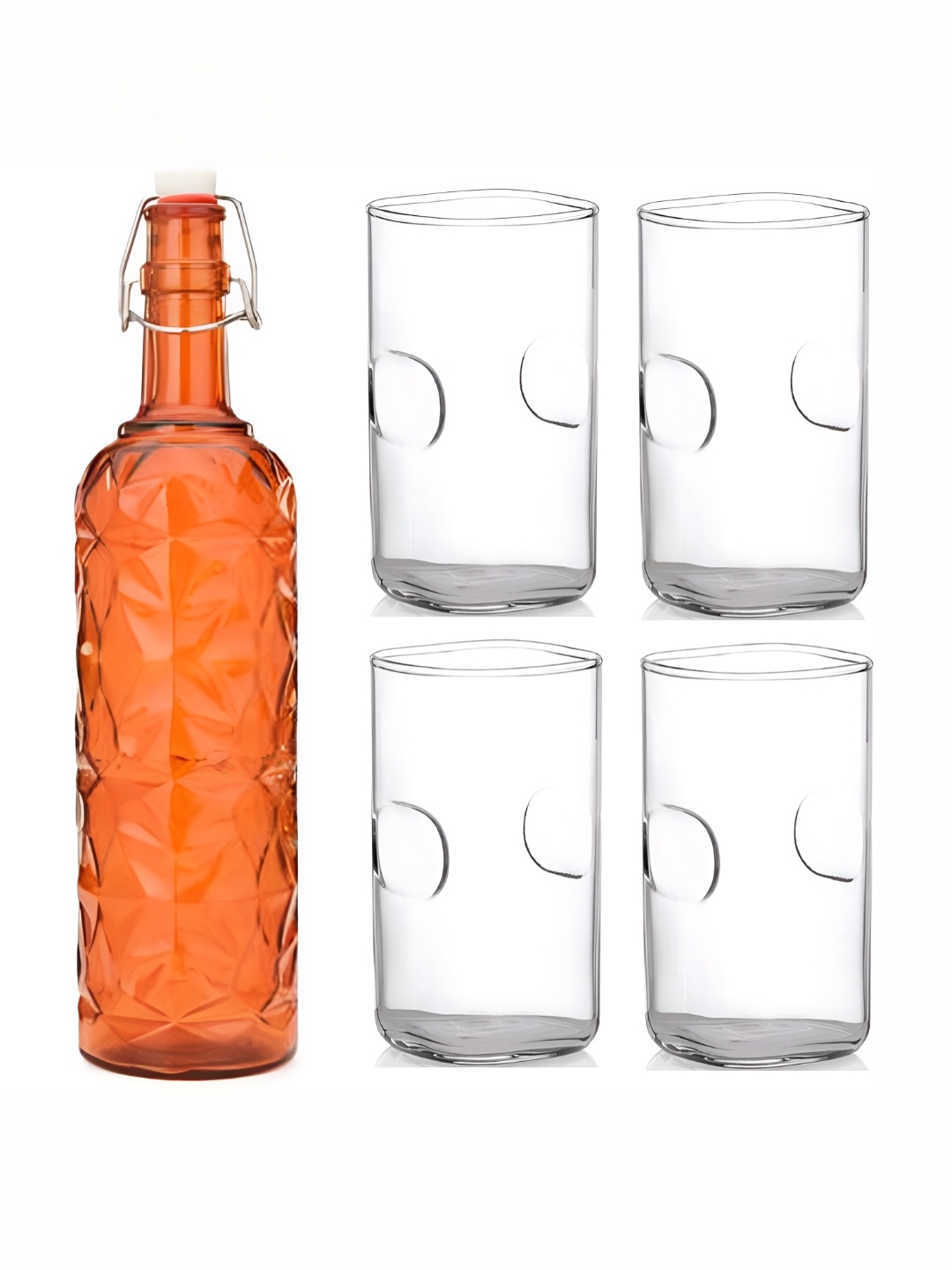 

Afast Orange & Transparent 5Pcs Glass Glasses With Water Bottle Set