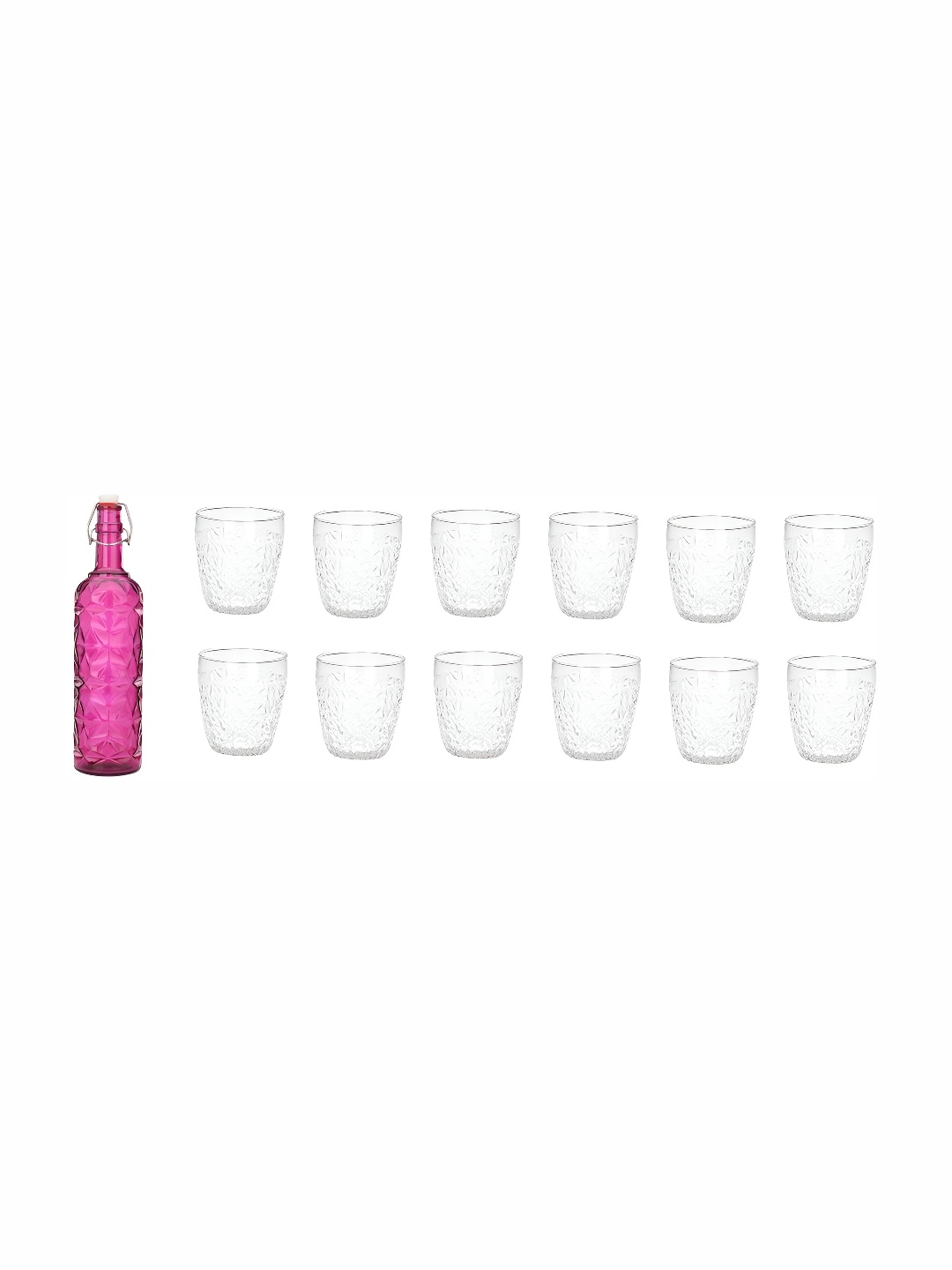 

Afast Pink Transparent 13 Pieces Textured Water Bottle With Glasses Set