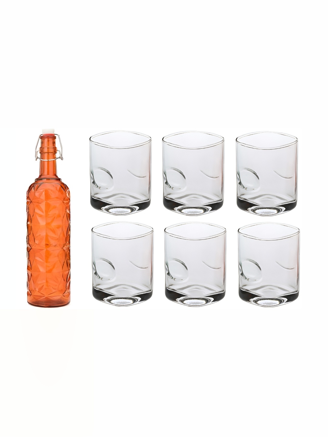

Afast Orange Transparent 7 Pieces Textured Water Bottle With Glasses Set