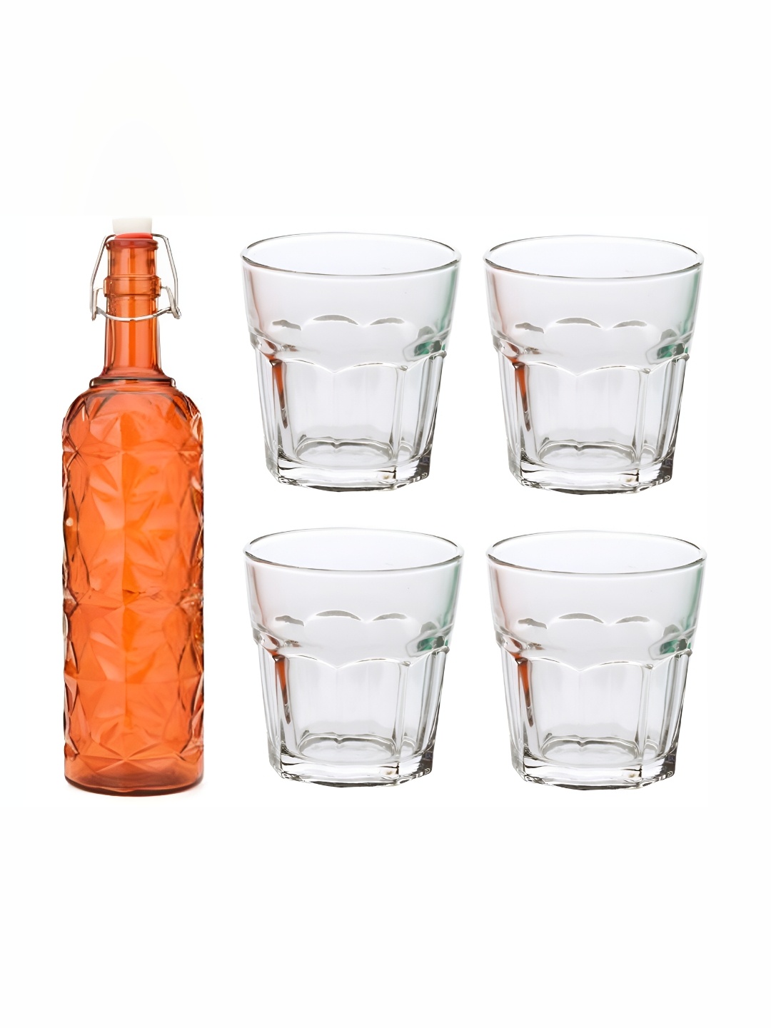 

Afast Orange & Transparent 5 Pieces Textured Water Bottle With Glasses Set