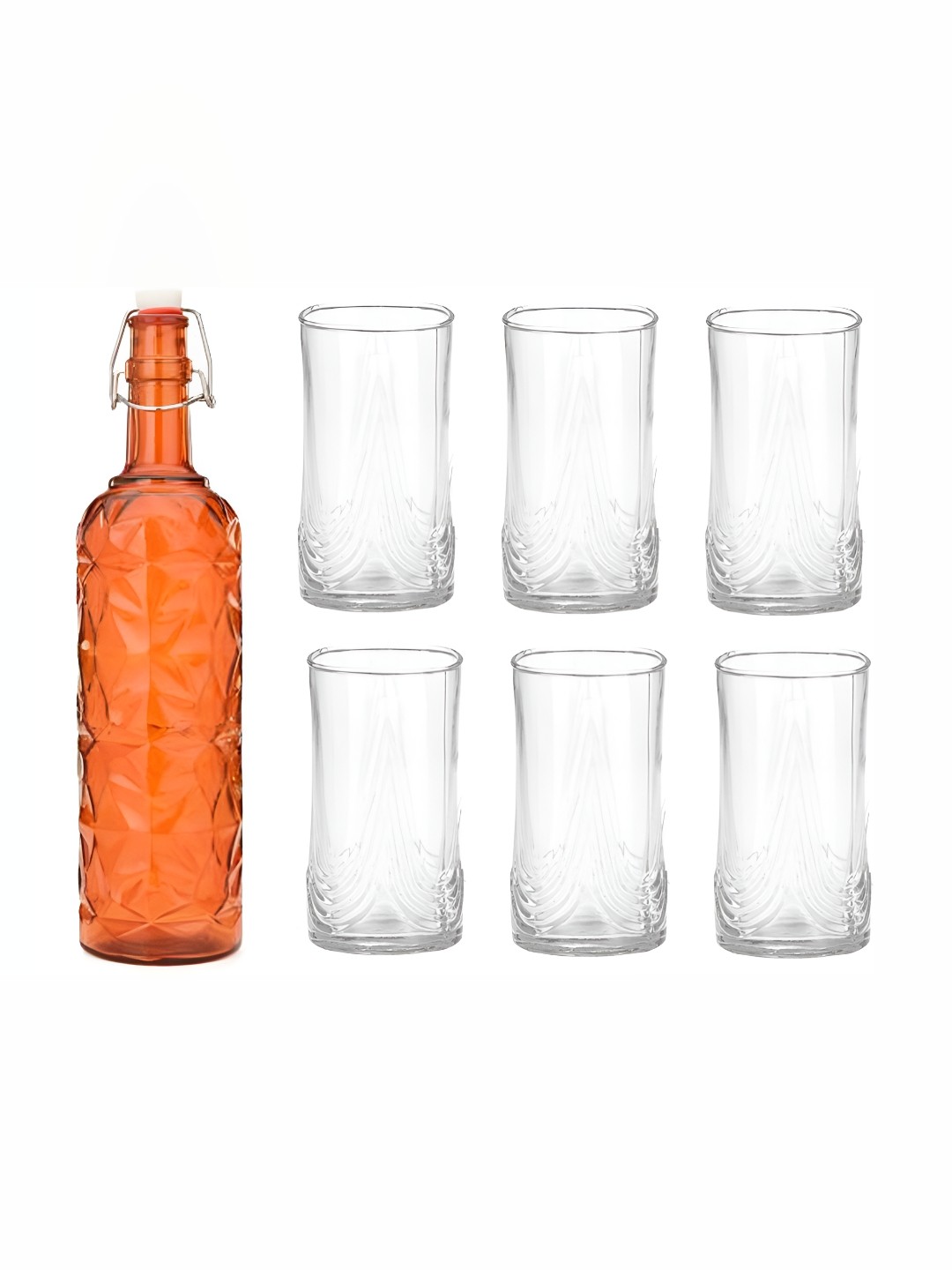 

Afast Orange & Transparent 7 Pieces Glasses With Water Bottle Set