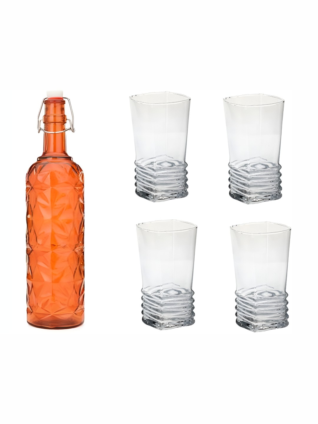 

Afast Orange & Transparent 5 Pieces Glasses With Water Bottle Set