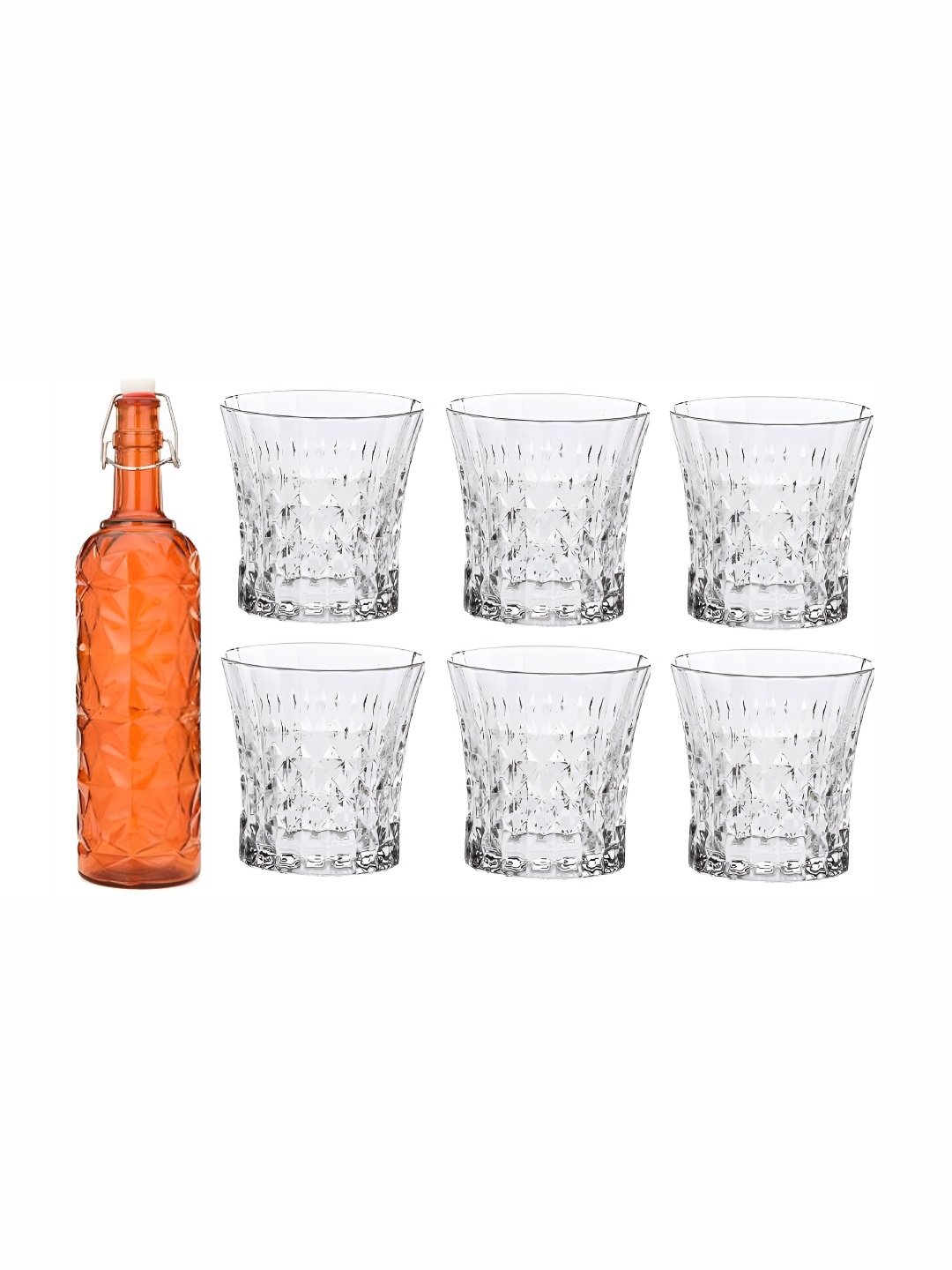 

Afast Orange & Transparent 7 Pieces Water Or Juice Glasses With Water Bottle