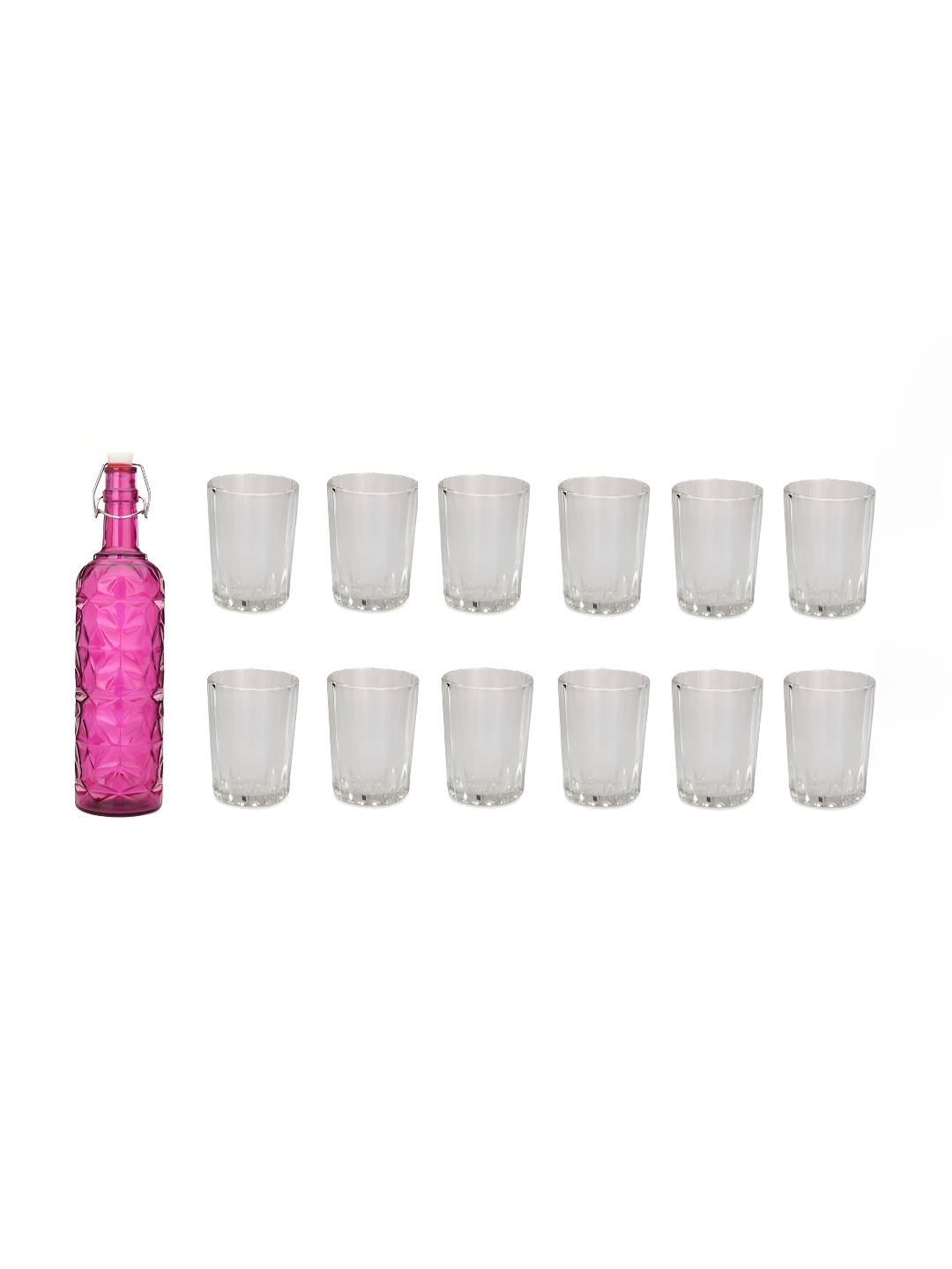 

Afast Pink &Transparent 13 Pieces Textured Water Bottle With Glasses Set