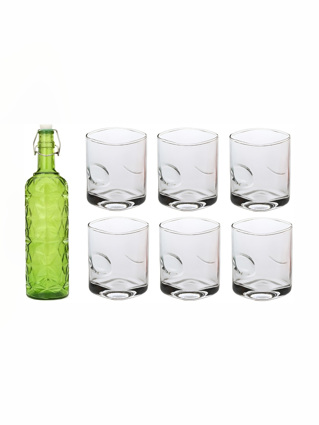 

Afast Green Transparent 7 Pieces Textured Water Bottle With Glasses Set