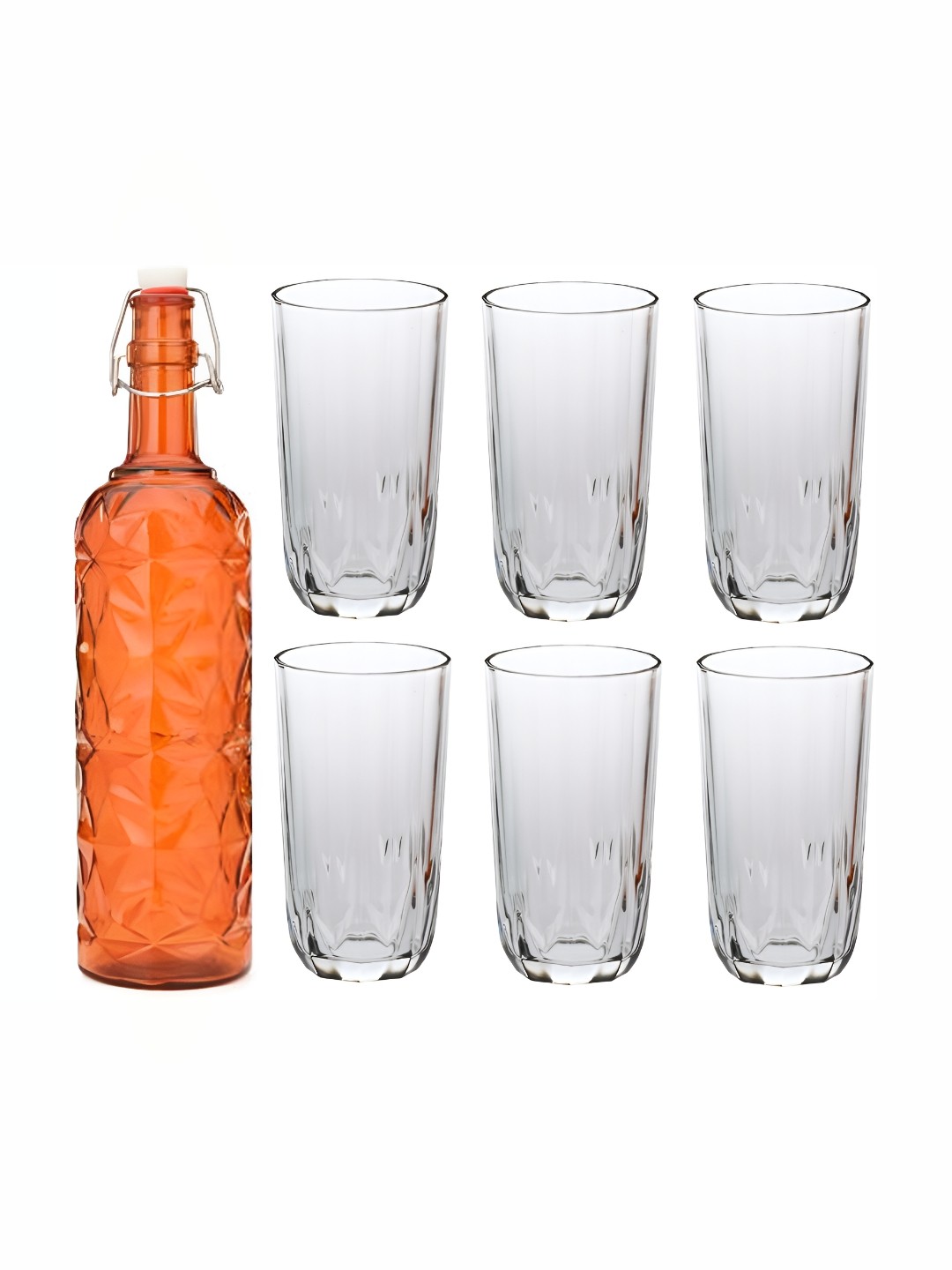 

Afast Orange & Transparent 7 Pieces Water Or Juice Glasses With Water Bottle