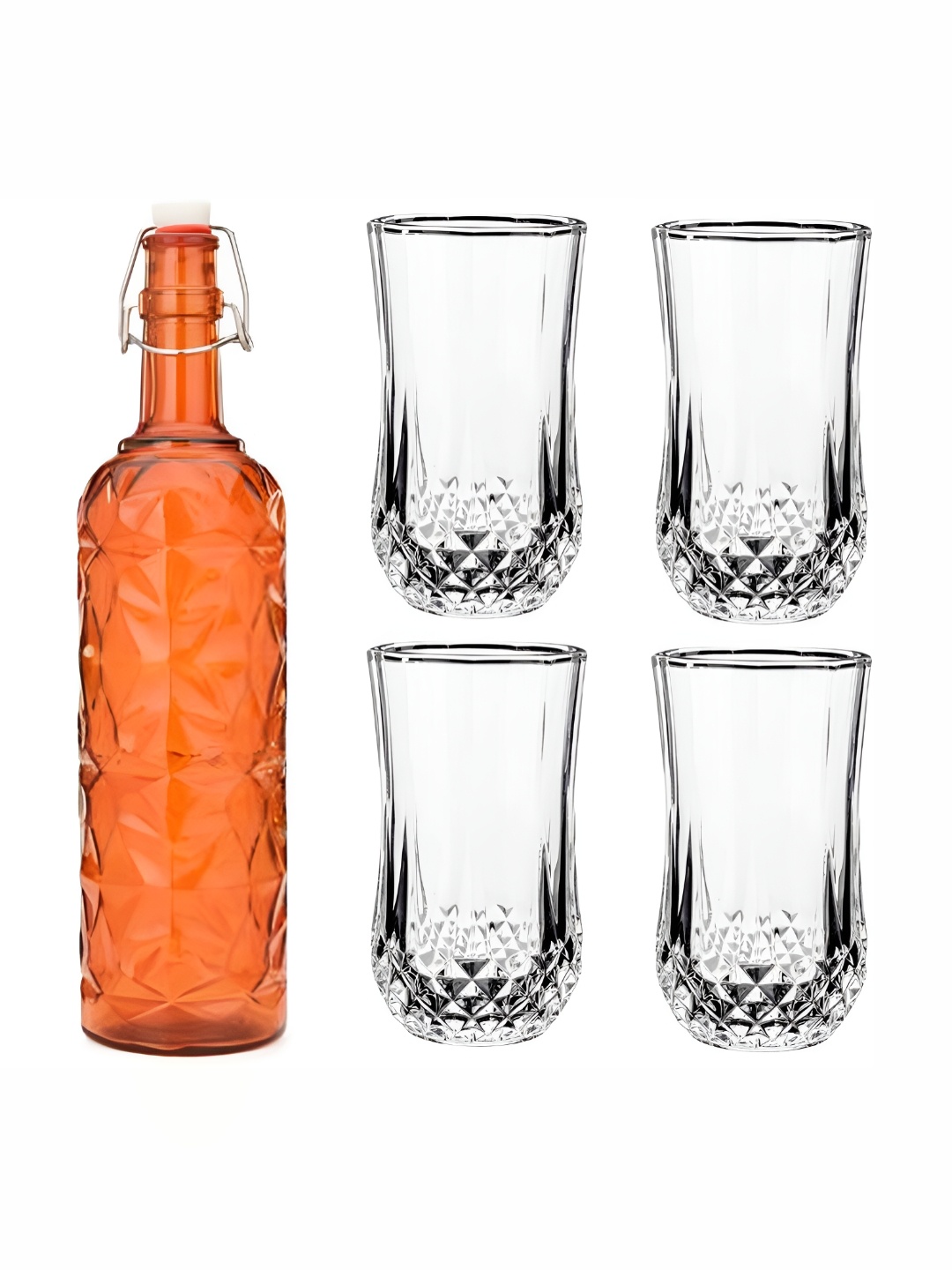 

Afast Orange & Transparent 5 Pieces Water Or Juice Glasses With Water Bottle