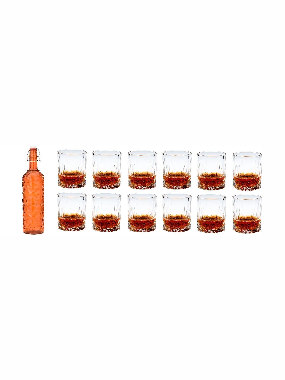 

Afast Orange & Transparent 13 Pieces Whisky Glasses With Water Bottle