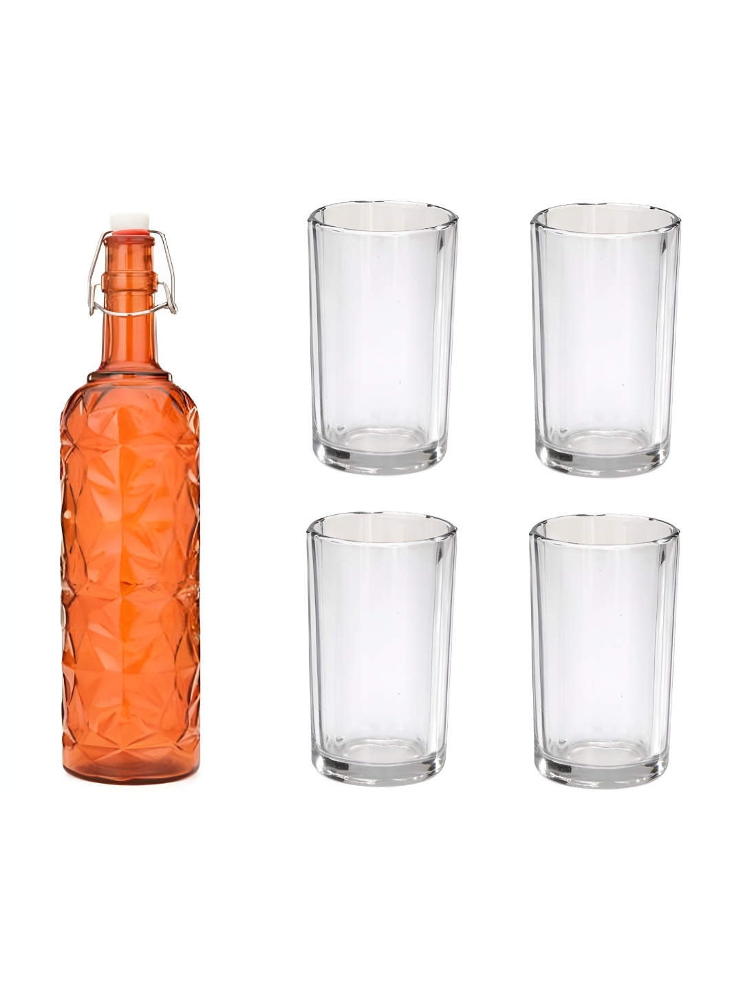 

Afast Orange & Transparent 5 Pieces Textured Water Bottle With Glasses Set