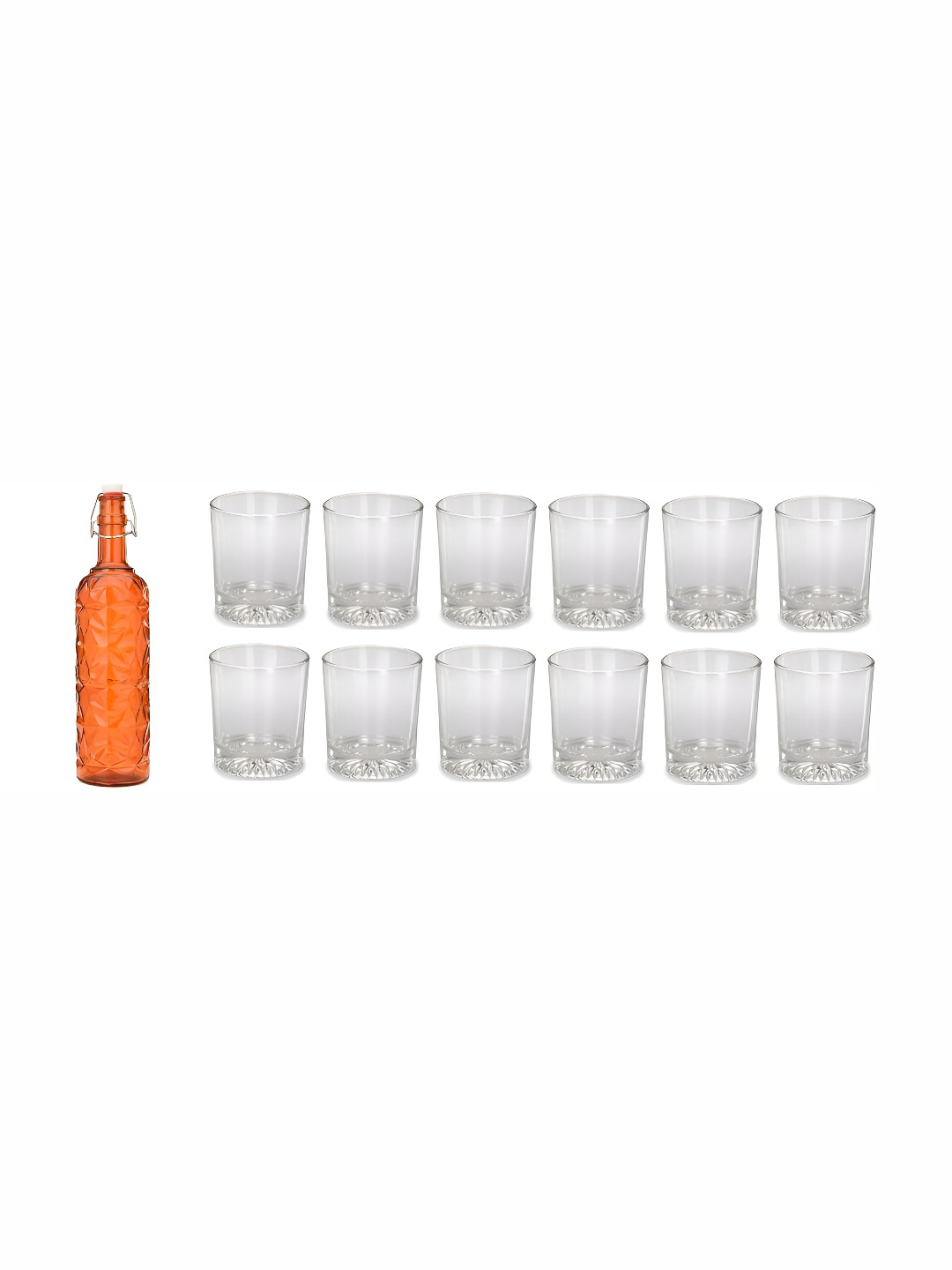 

Afast Orange & Transparent 13 Pieces Textured Water Bottle With Glasses Set