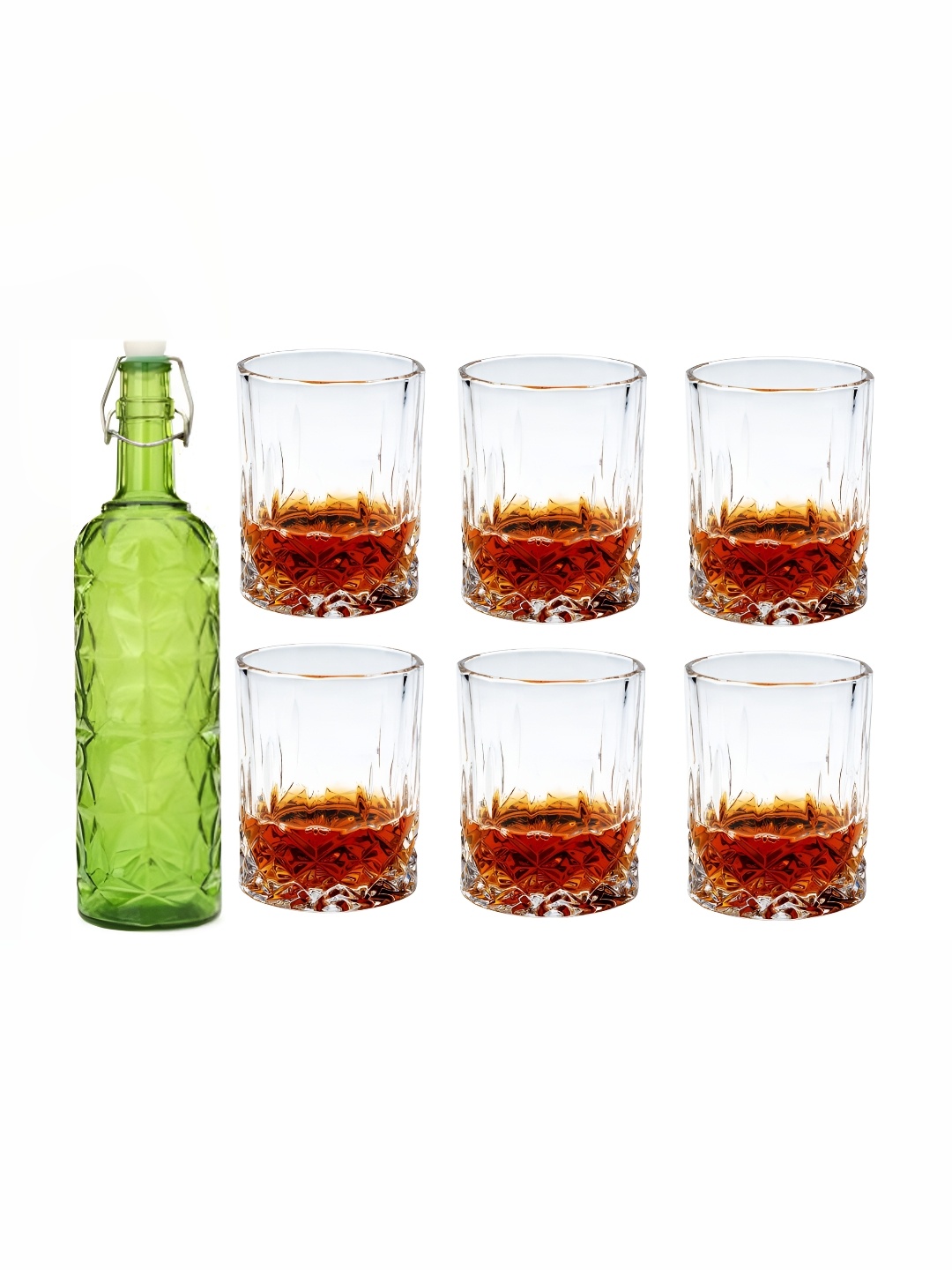 

Afast Green & Transparent 7 Pieces Textured Water Bottle With Glasses Set
