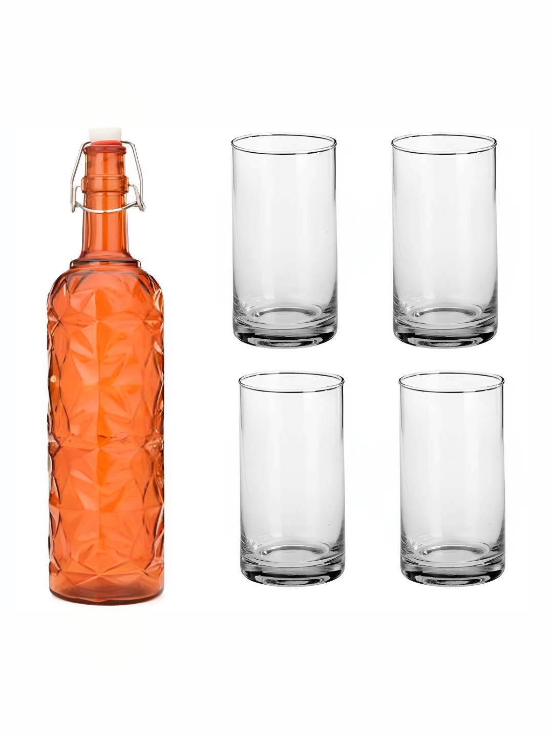 

Afast Orange & Transparent 5 Pieces Textured Water Bottle With Glasses Set