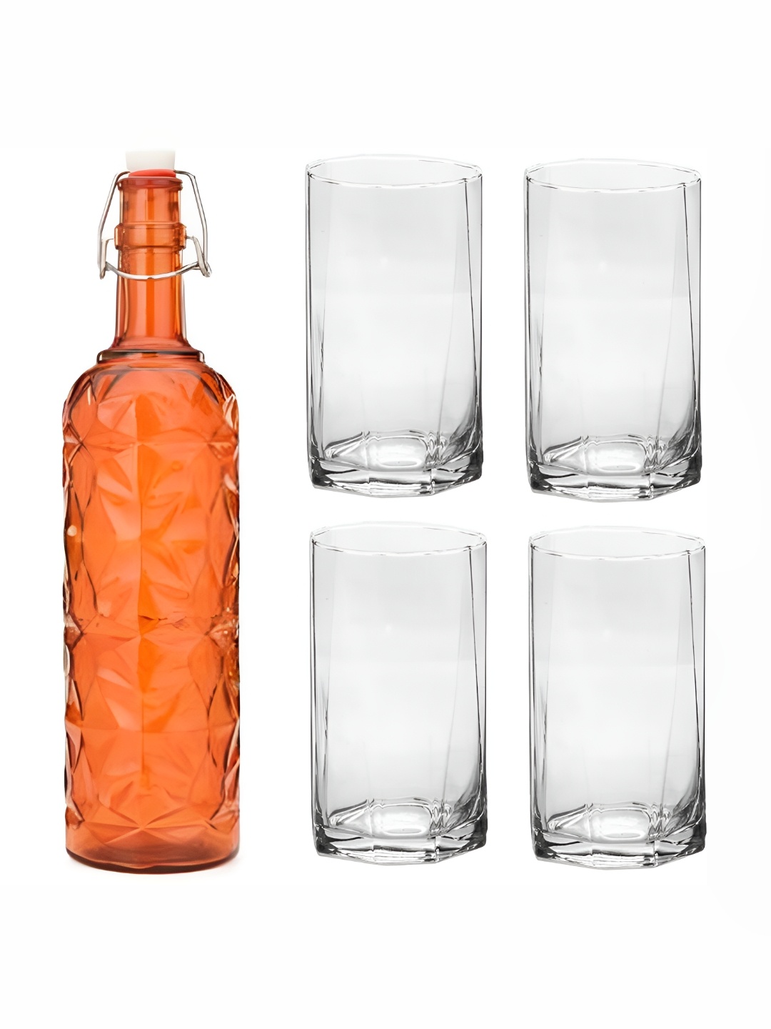 

Afast Orange & Transparent 5-Pcs Glass Glasses & Bottle Set