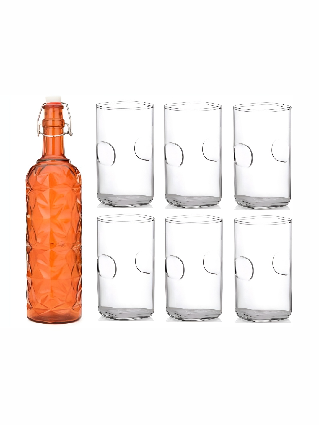 

Afast 7 Pieces Orange & Transparent Glasses With Water Bottle