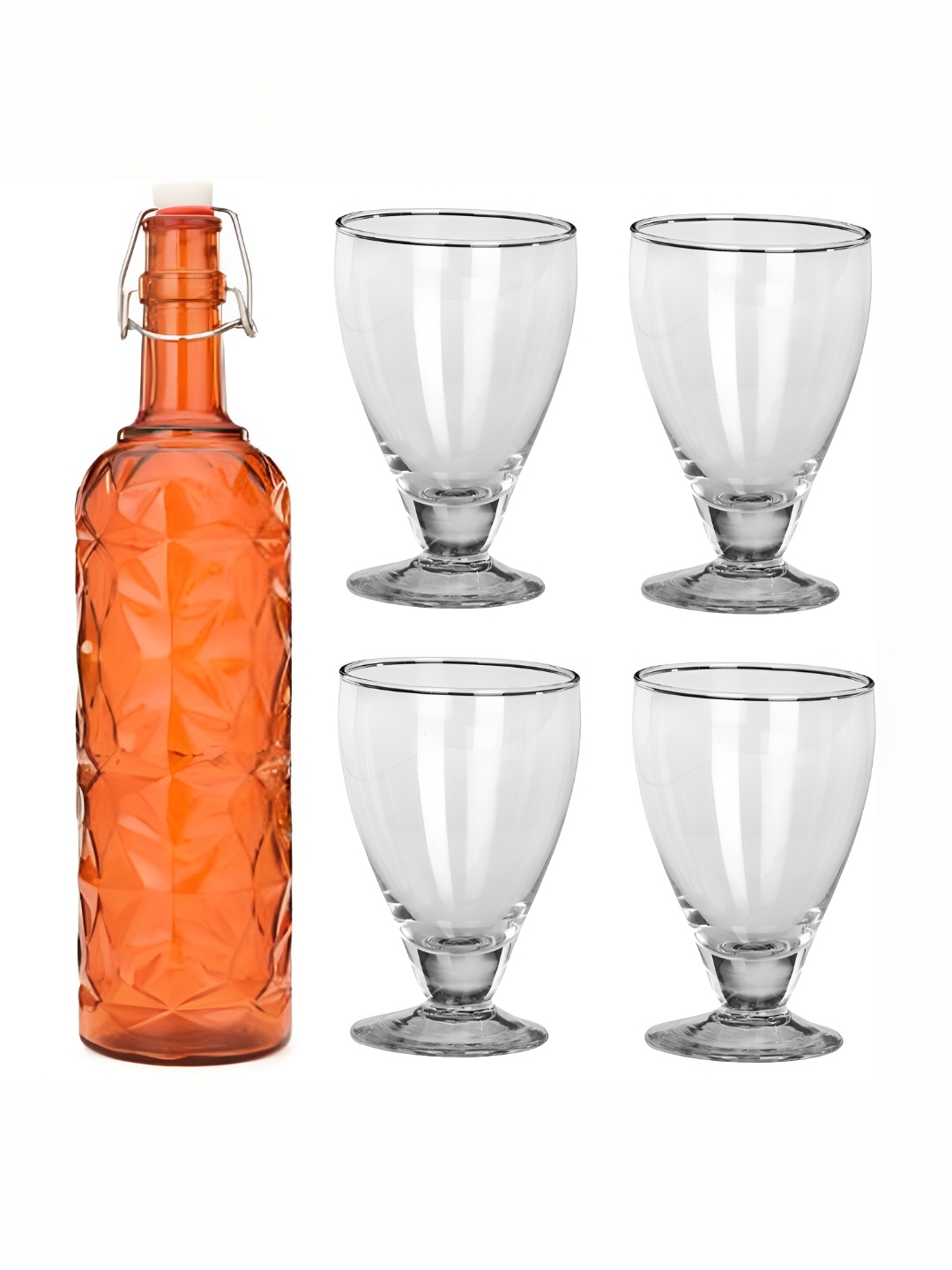 

Afast Orange & Transparent 5 Pieces Glass Whisky Glasses With Water Bottle Set 1 Ltr