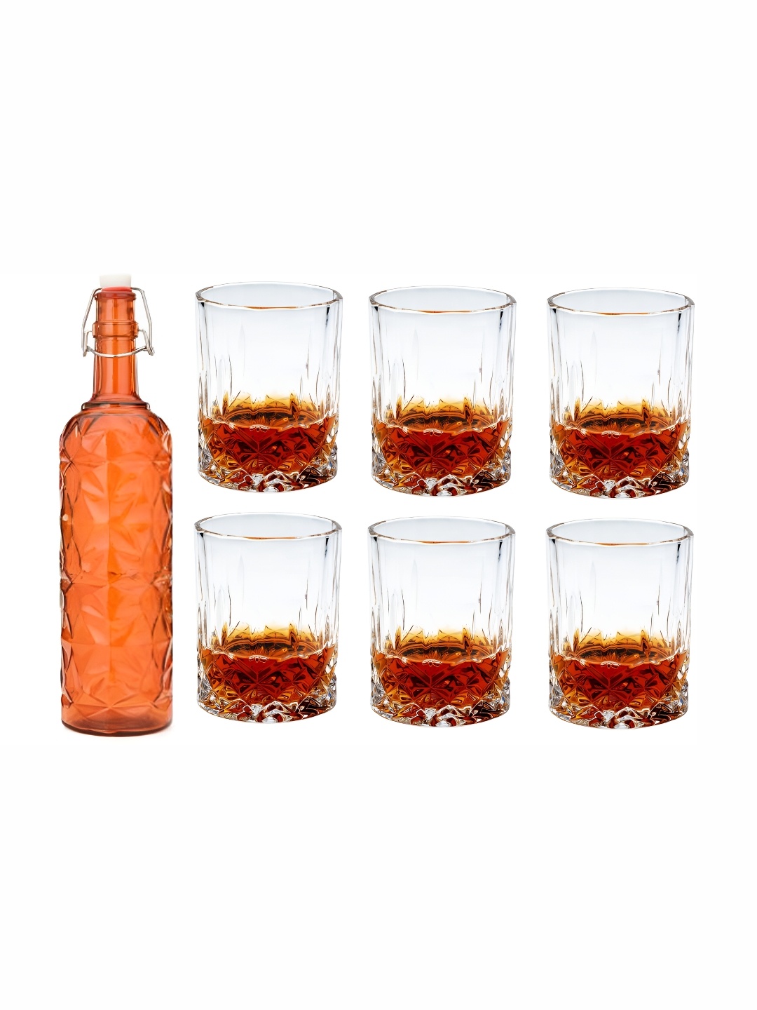 

Afast Orange & Transparent 7 Pieces Glass Beer Glass With Water Bottle Set 1 Ltr