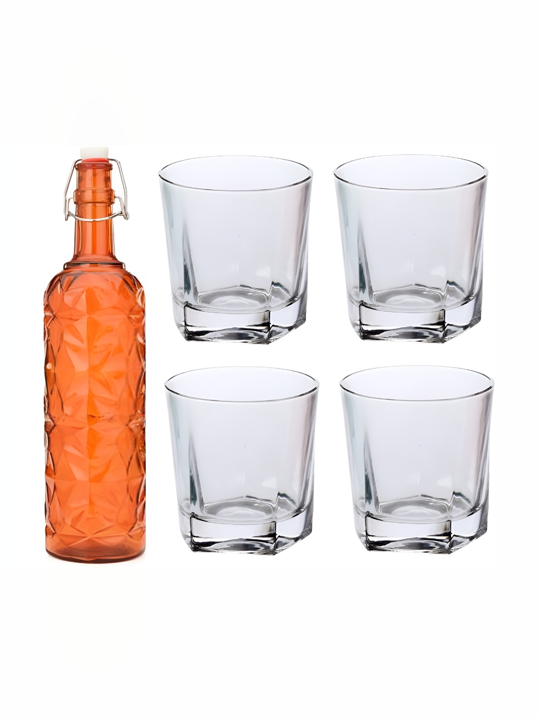 

Afast Orange & Transparent 5 Pieces Glass Whisky Glass With Water Bottle Set 1 Ltr