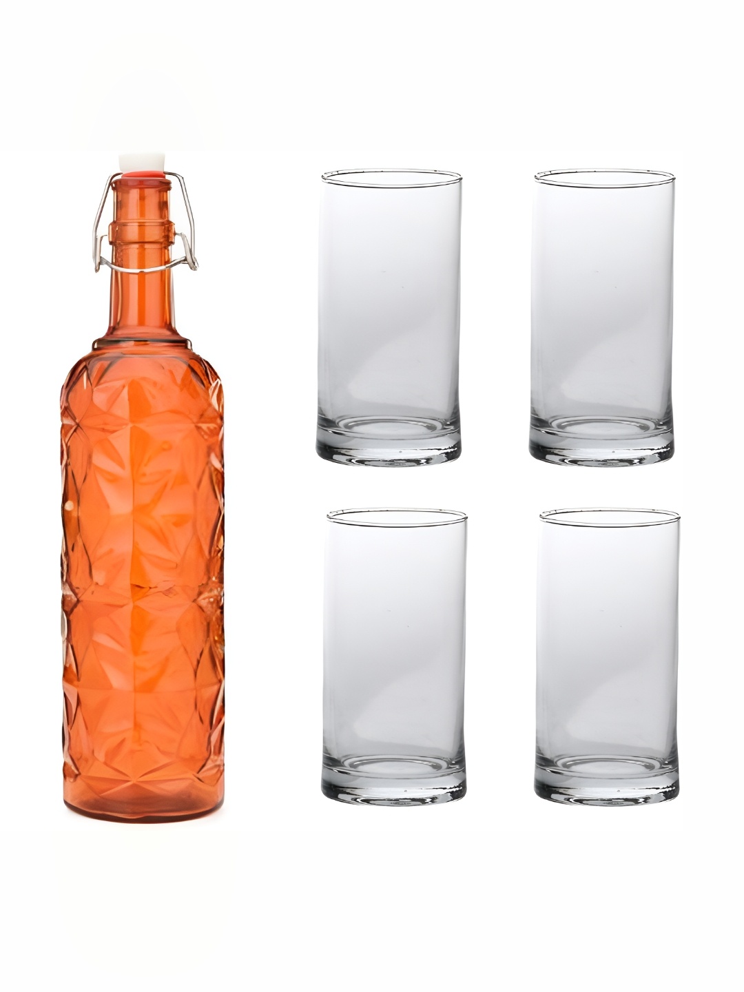 

Afast Orange & Transparent 5Pcs Glass Juice Glass & Bottle Set Bar & Drinkware