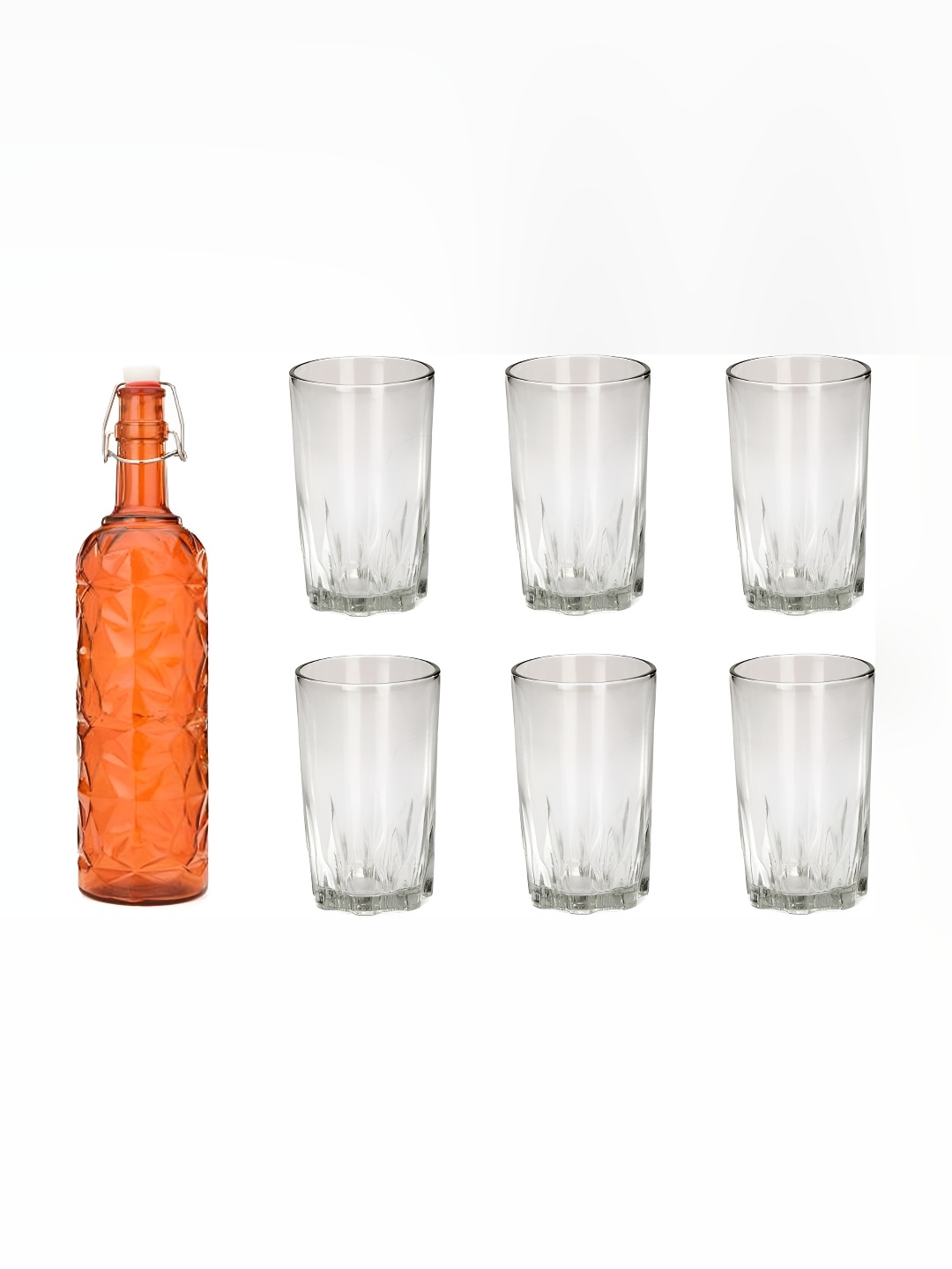 

Afast 7 Pieces Orange & Transparent Glass Water Bottle With Glasses