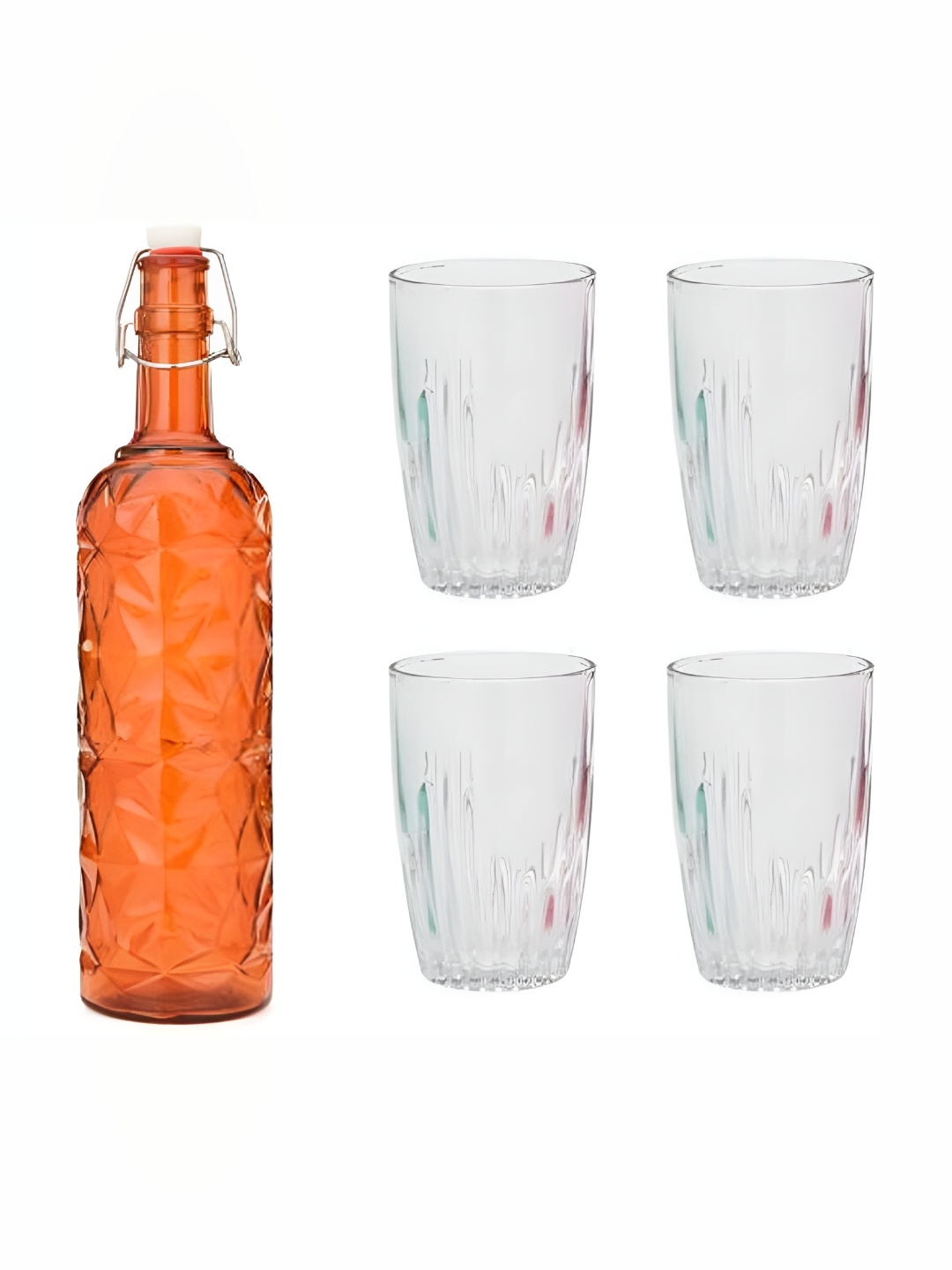 

Afast 5-Pcs Orange & Transparent Glass Water Bottle With Glasses