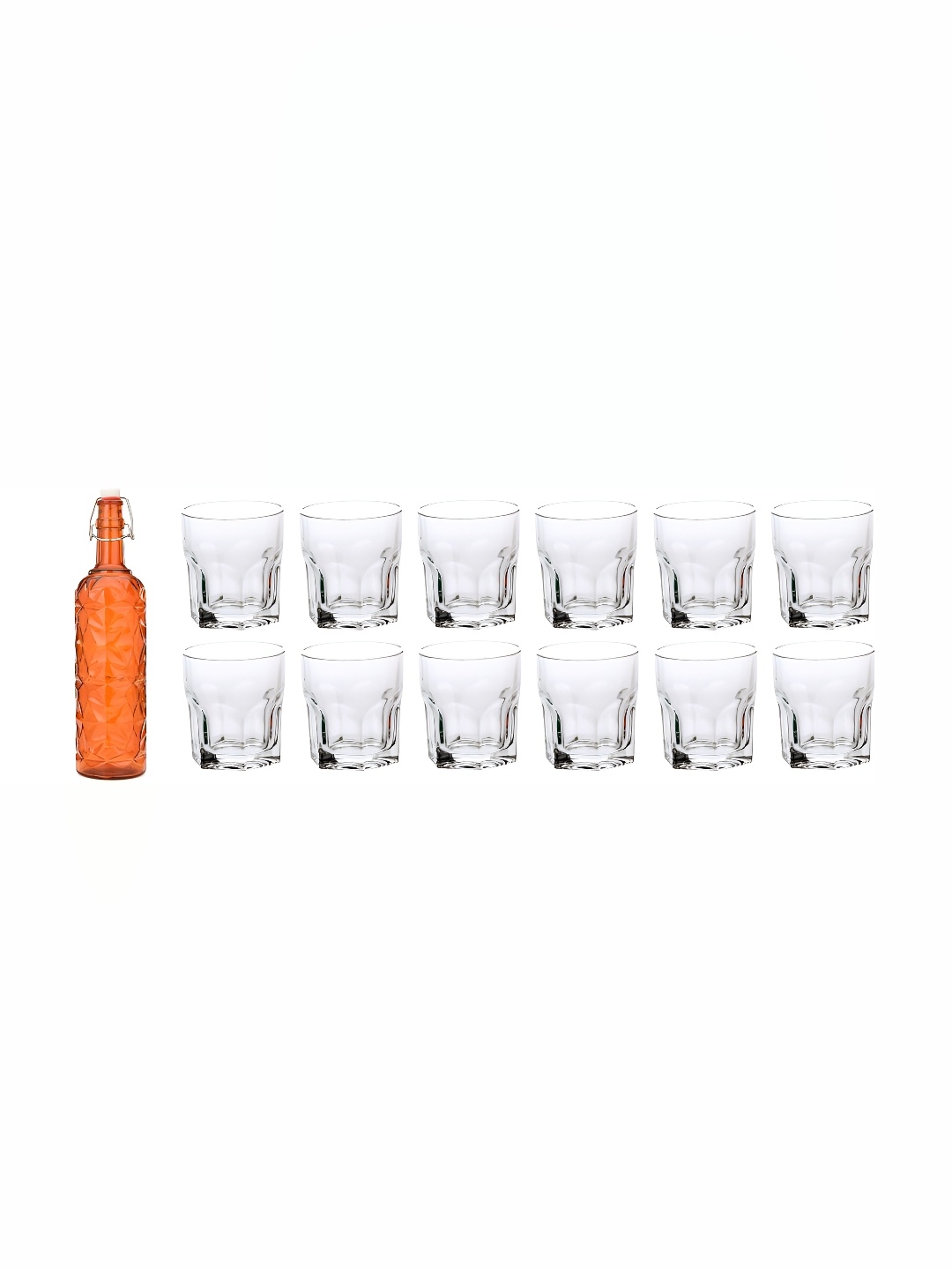 

Afast 13-Pcs Orange-Coloured & Transparent Glass Water Bottle With Glasses