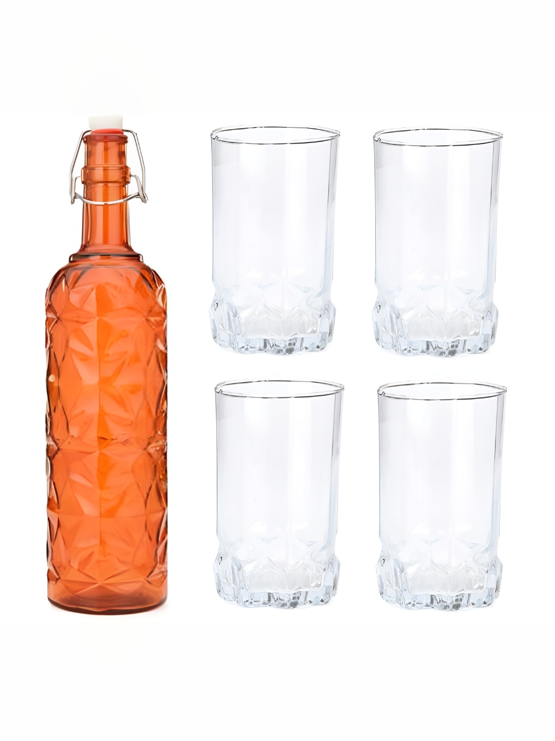 

Afast 5-Pcs Orange-Coloured & Transparent Water Bottle & Glasses