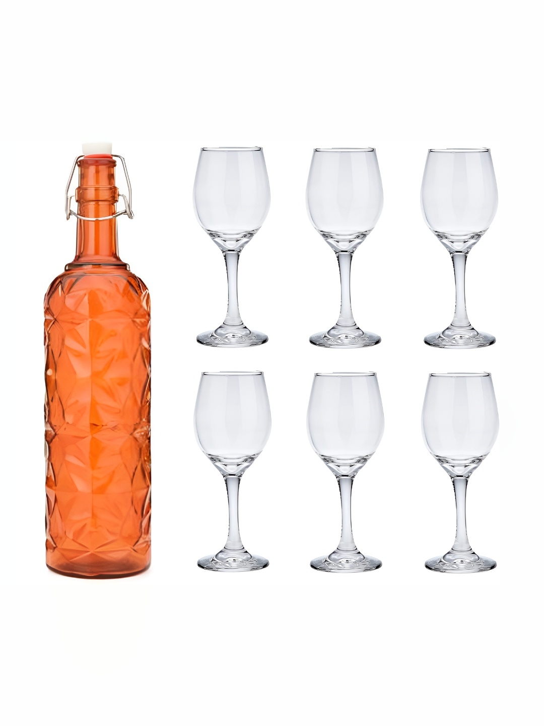 

Afast Orange & Transparent 7-Pcs Glass Water Or Juice Glass & Bottle