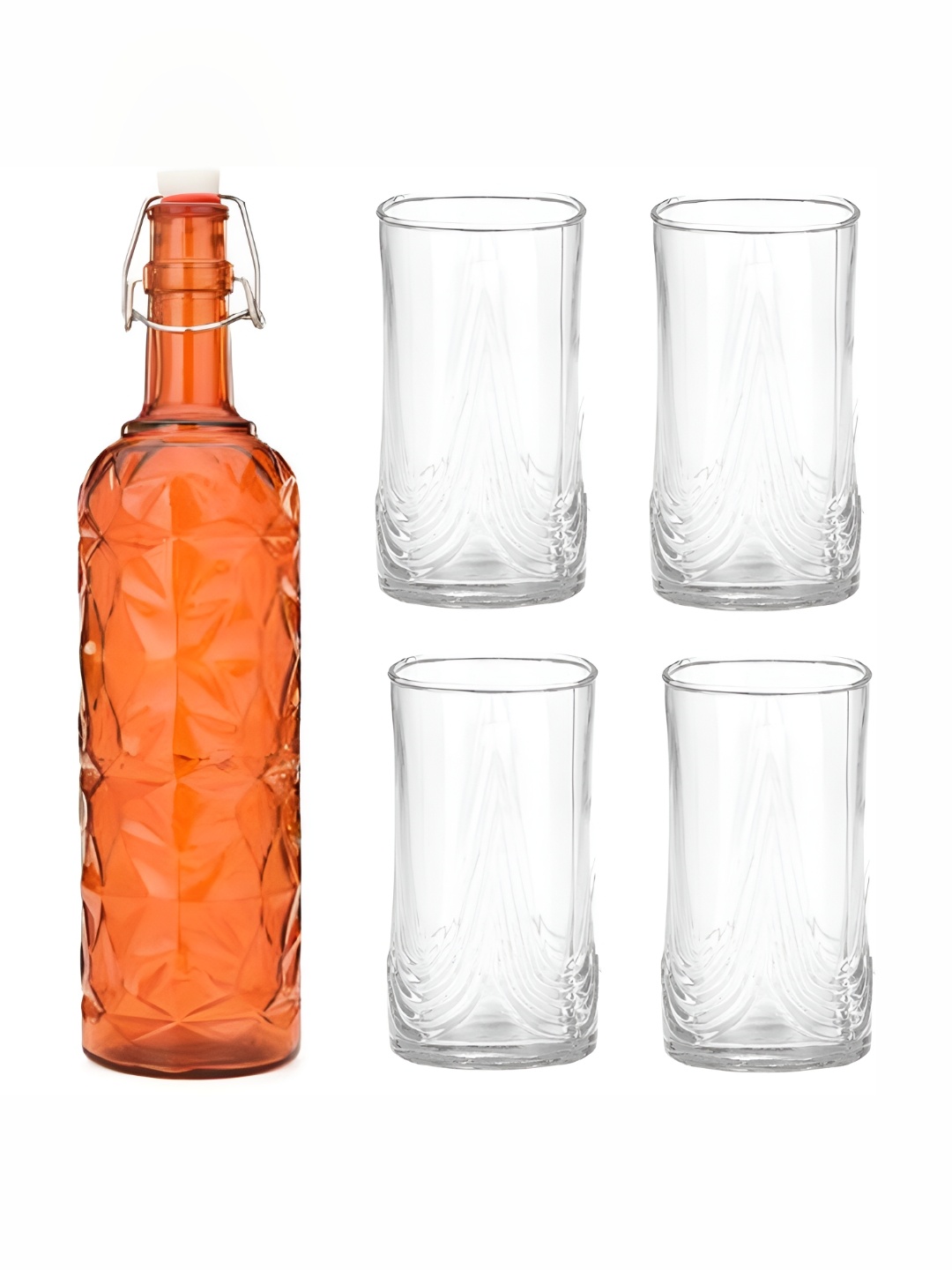 

Afast Orange Coloured & Transparent 5 Pieces Water or Juice Glass With Water Bottle