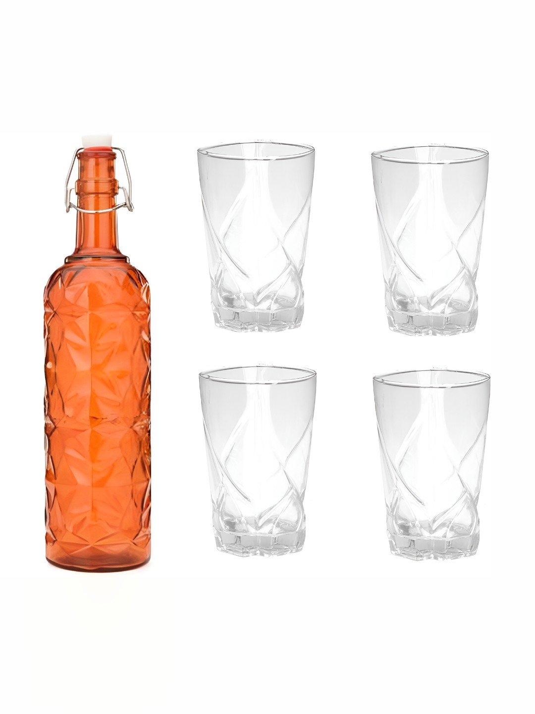 

Afast Orange Coloured & Transparent 5 Pieces Textured Glasses & Water Bottle