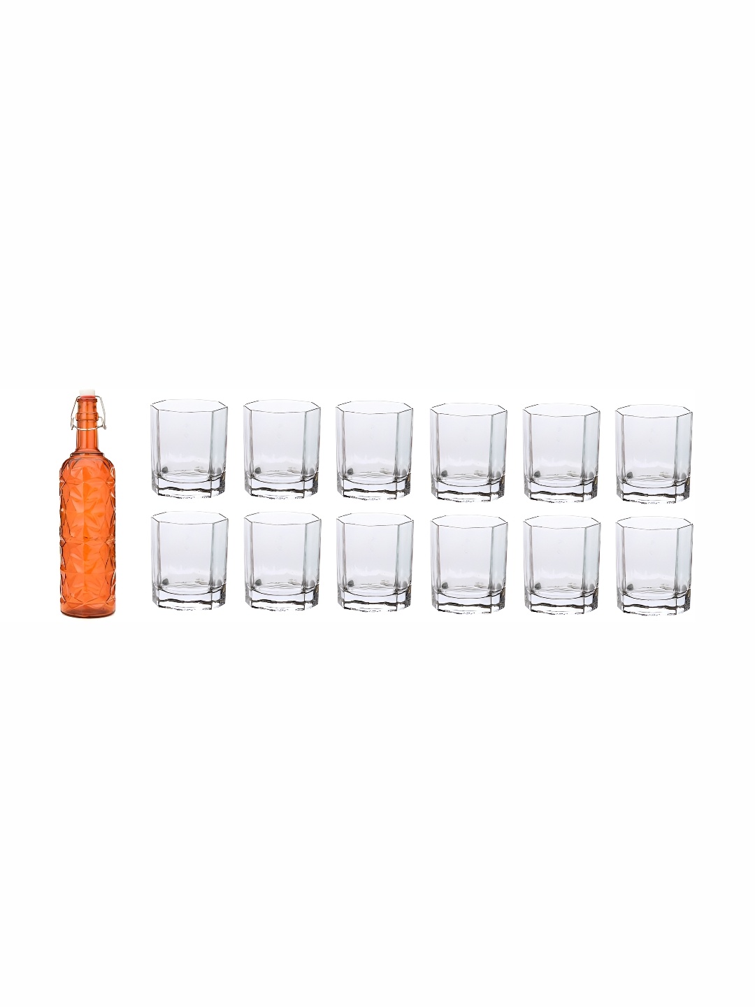 

Afast Orange Coloured & Transparent 13 Pieces Glass Water Bottle & Glasses