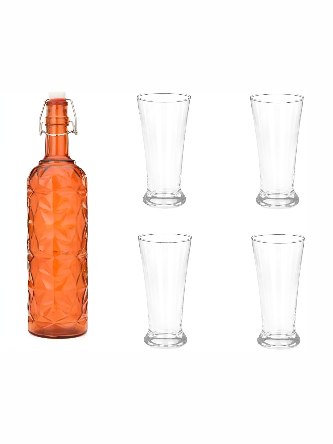 

Afast Orange Coloured & Transparent 5 Pieces Water or Juice Glasses & Water Bottle