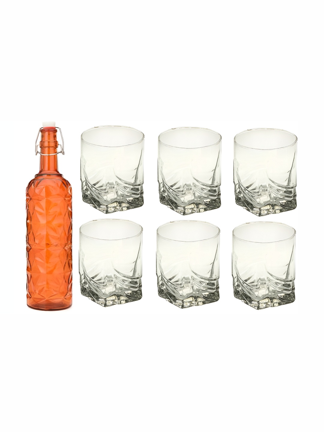 

Afast Orange Coloured & Transparent 7 Pieces Whisky Glasses & Water Bottle