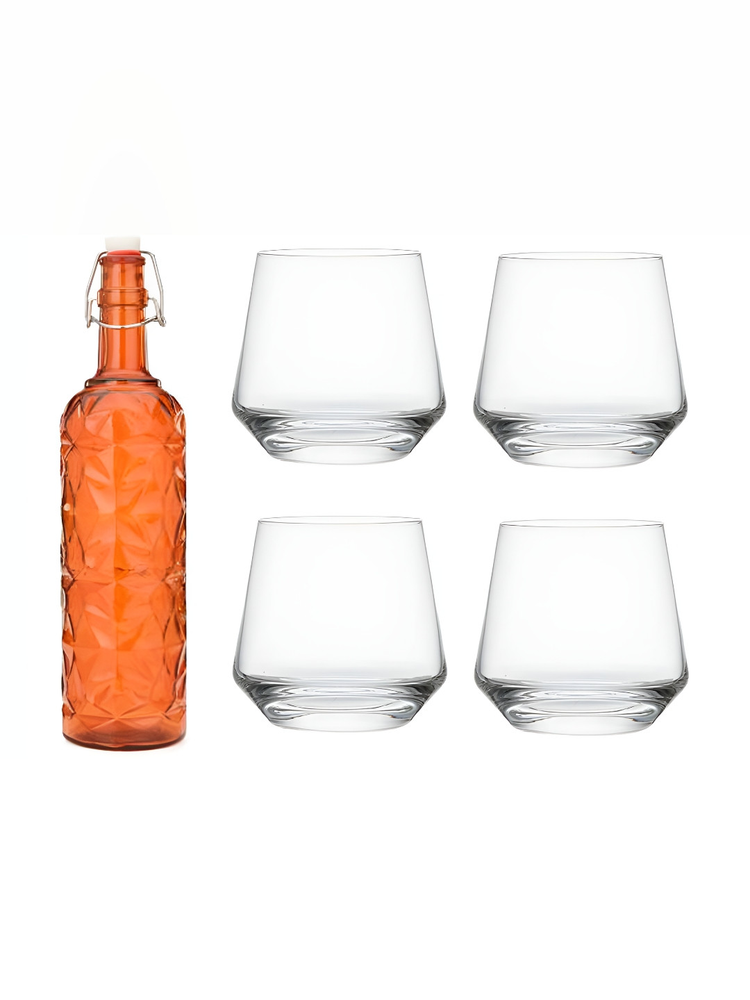 

Afast 5-Pcs Orange-Coloured & Transparent Glass Water Bottle & Glasses