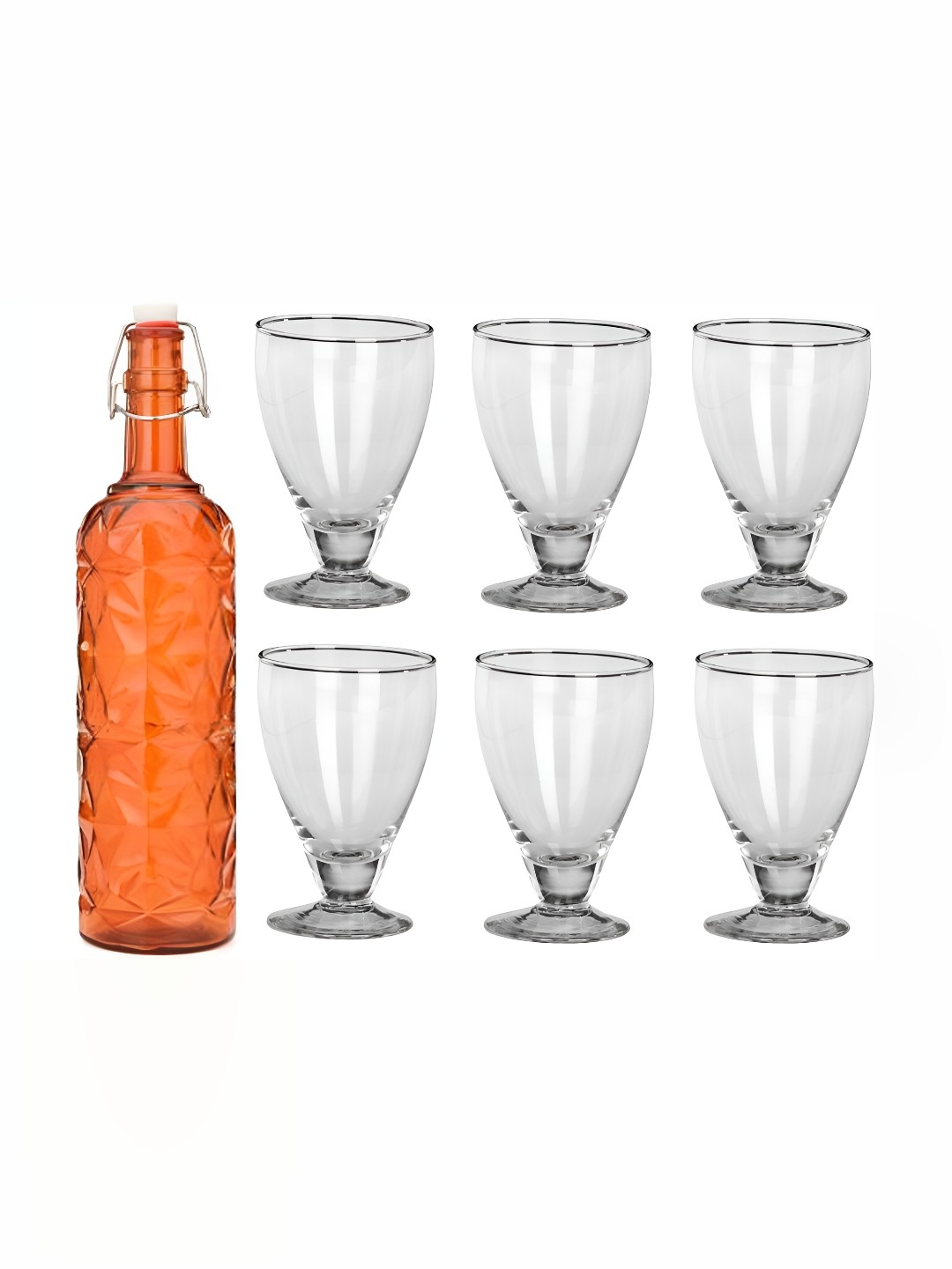 

Afast Orange & Transparent 7 Pieces Glasses With Water Bottle