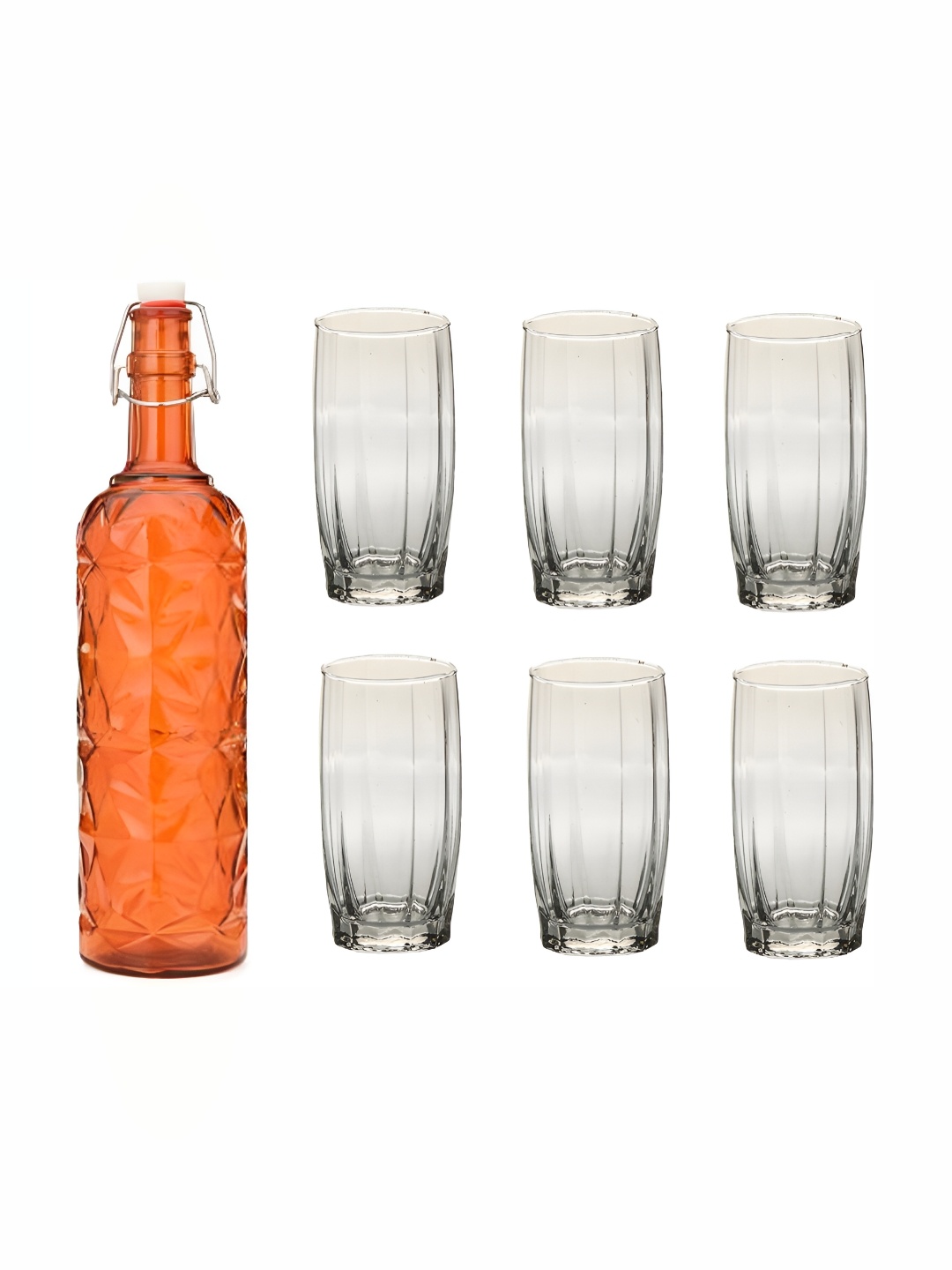 

Afast Orange & Transparent 7 Pieces Glasses & 1 Water Bottle