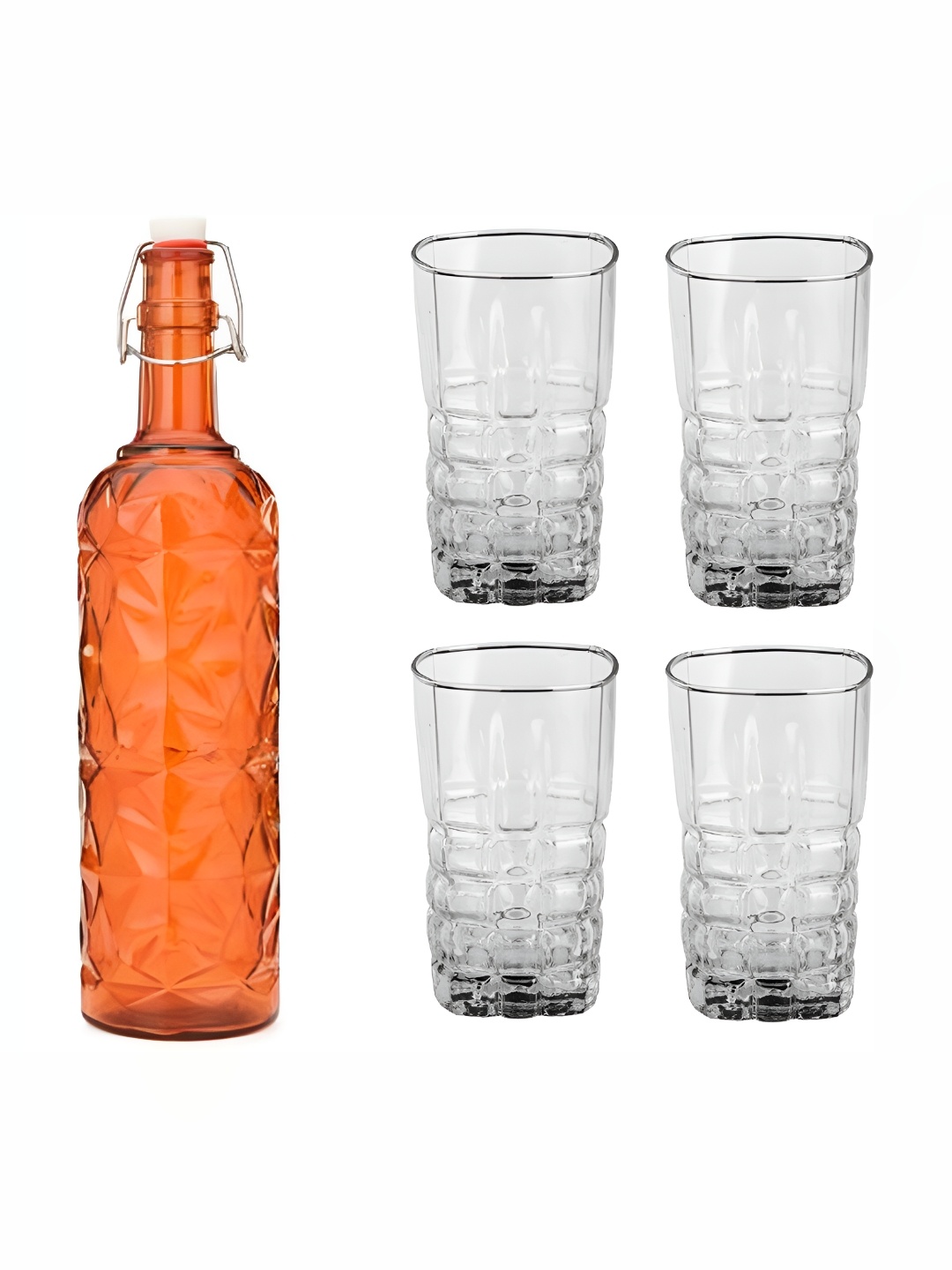 

Afast 5 Pieces Orange-Coloured & Transparent Glass Water Bottle & Glasses