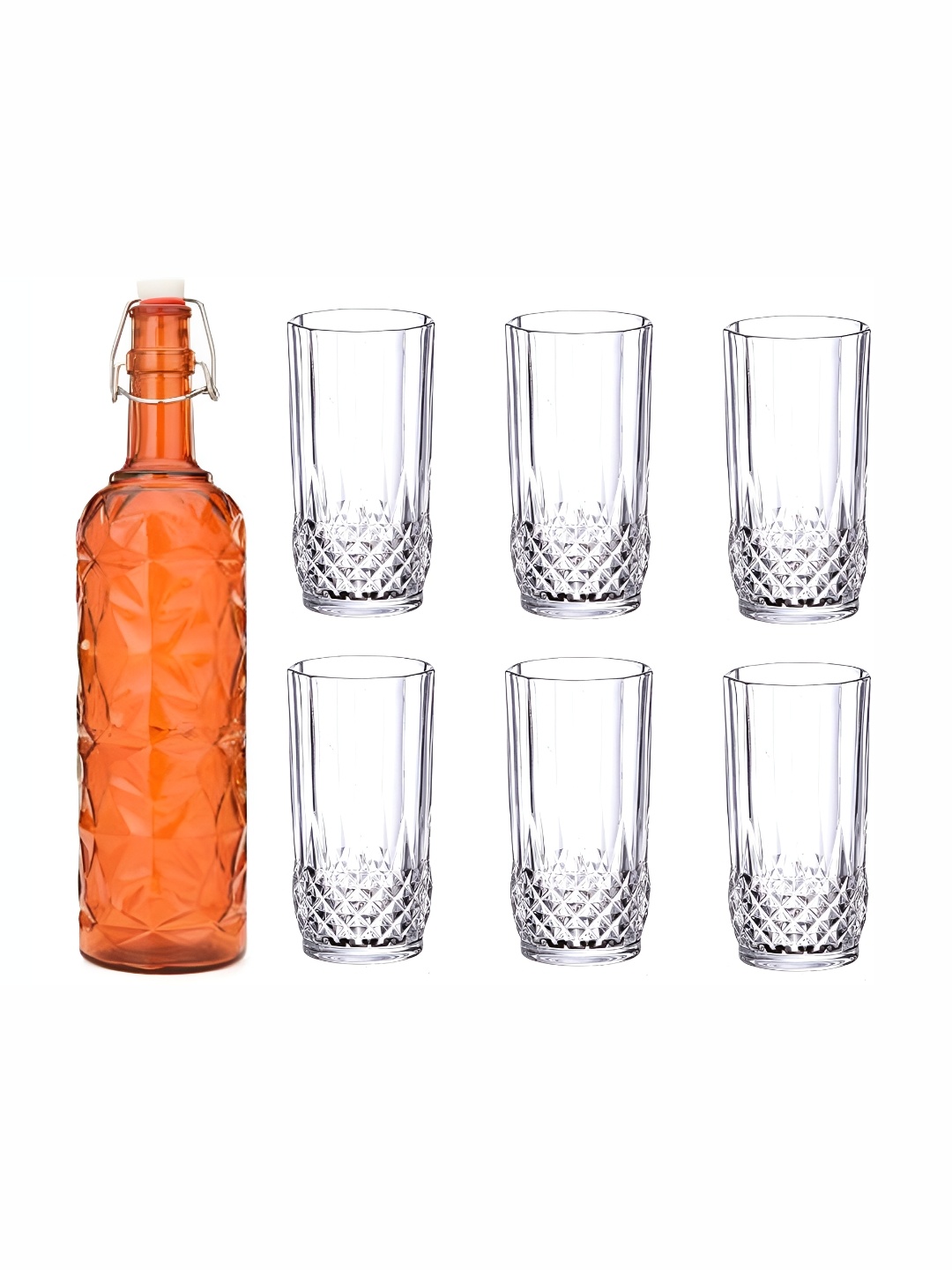 

Afast 7 Pieces Orange-Coloured & Transparent Glass Water Bottle & Glasses