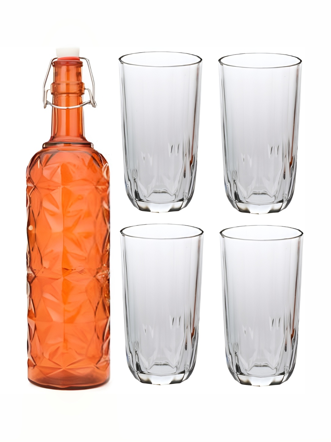 

Afast 5 Pieces Orange & Transparent Glass Water Bottle & Glasses