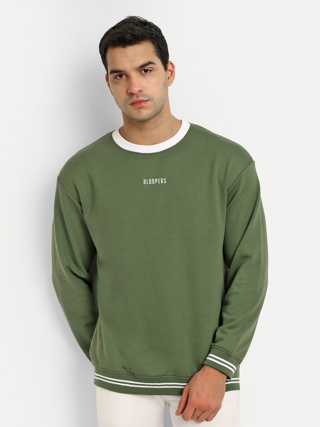 

Bloopers Store Round Neck Cotton Oversized Sweatshirt, Olive