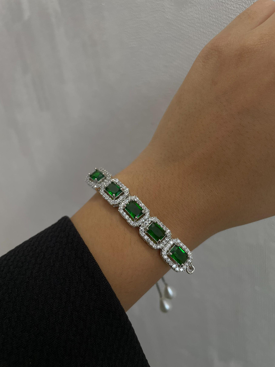 

ISHKAARA Rhodium-Plated American Diamond & Crystal-Studded Adjustable Wraparound Bracelet, Silver