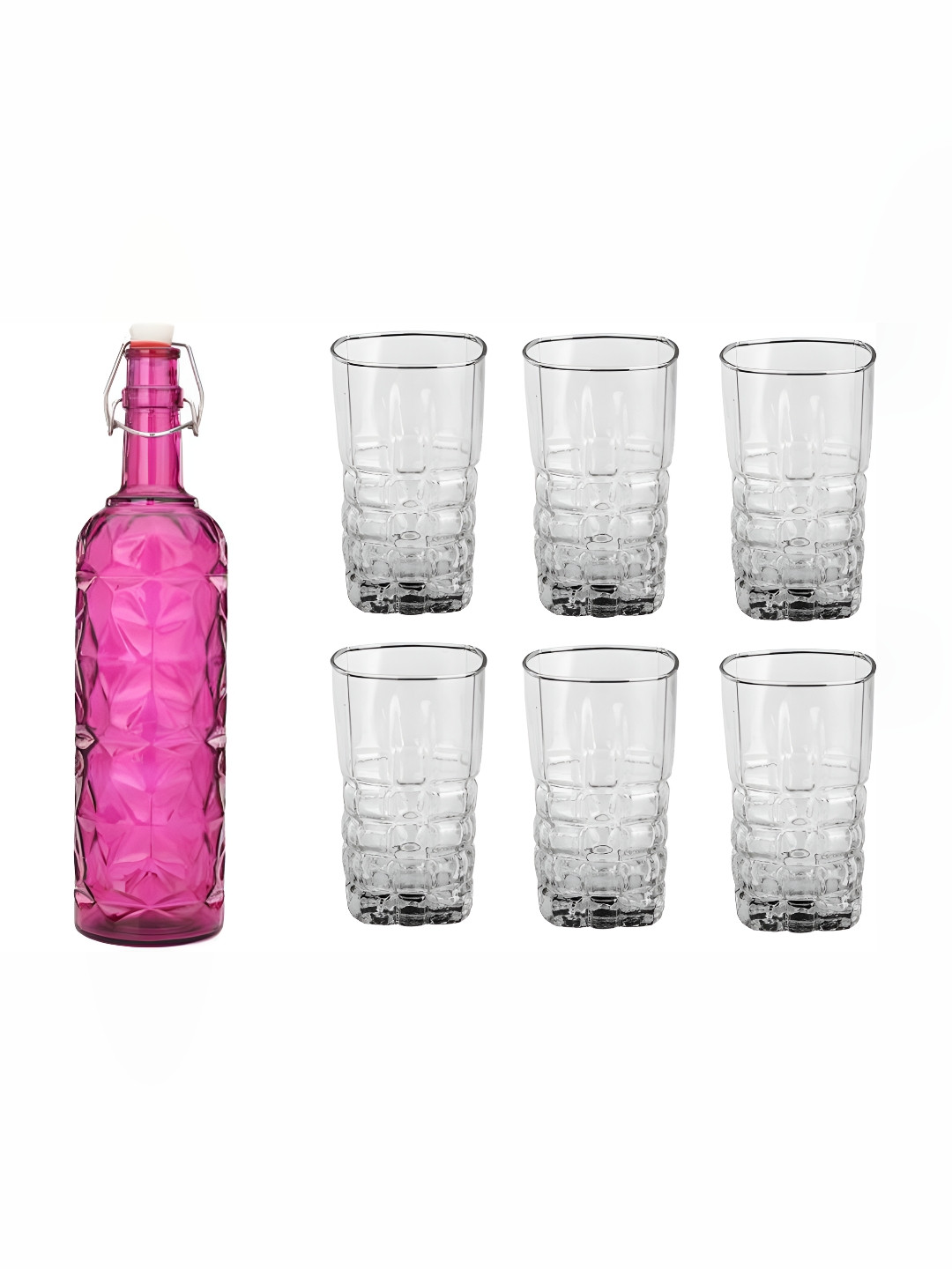 

Afast Pink & Transparent 7 Pieces Glass Water Bottle & Glasses