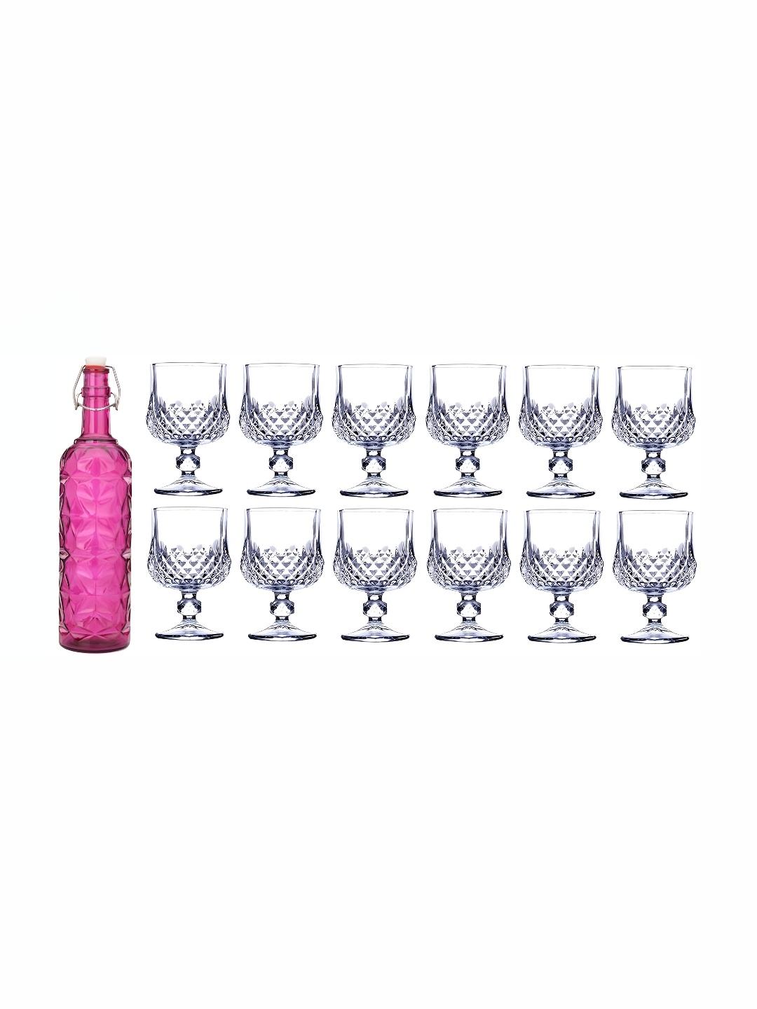 

Afast Red & Transparent 13 Pieces Wine Glass Water Bottle & Glasses, Pink