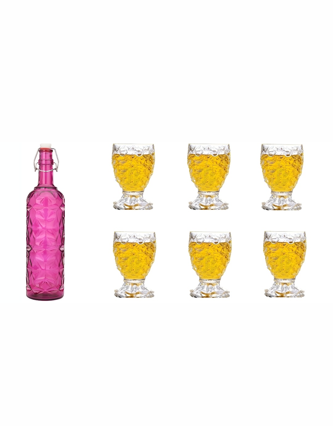 

Afast Pink & Transparent 7 Pieces Textured Glass Water Bottle & Glasses