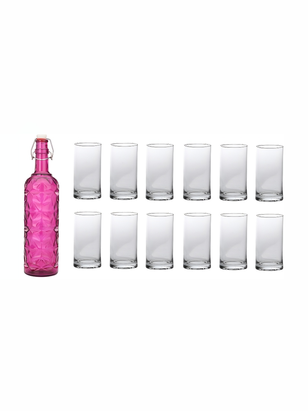 

Afast Pink & Transparent 13 Pieces Textured Glass Water Bottle & Glasses