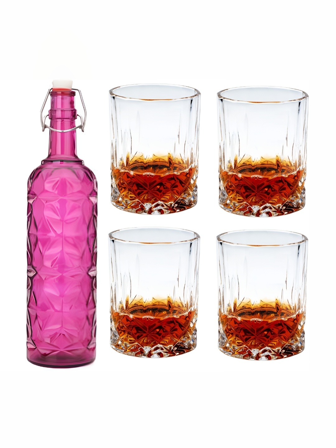 

Afast Pink & Transparent 5-Pcs Textured Glass Water Bottle & Glasses