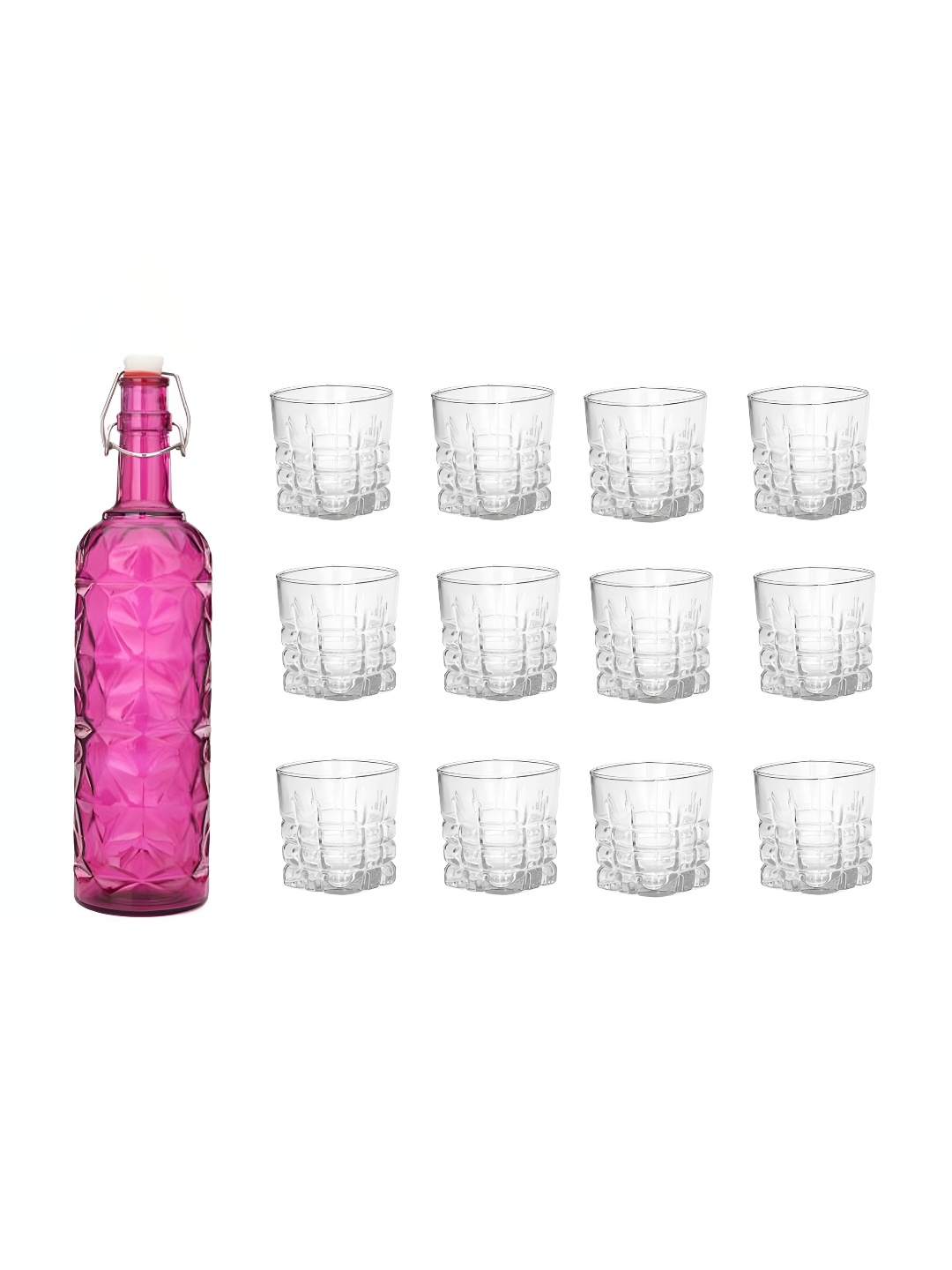 

Afast Pink & Transparent 13-Pcs Glass Water Or Juice Glass & Bottle