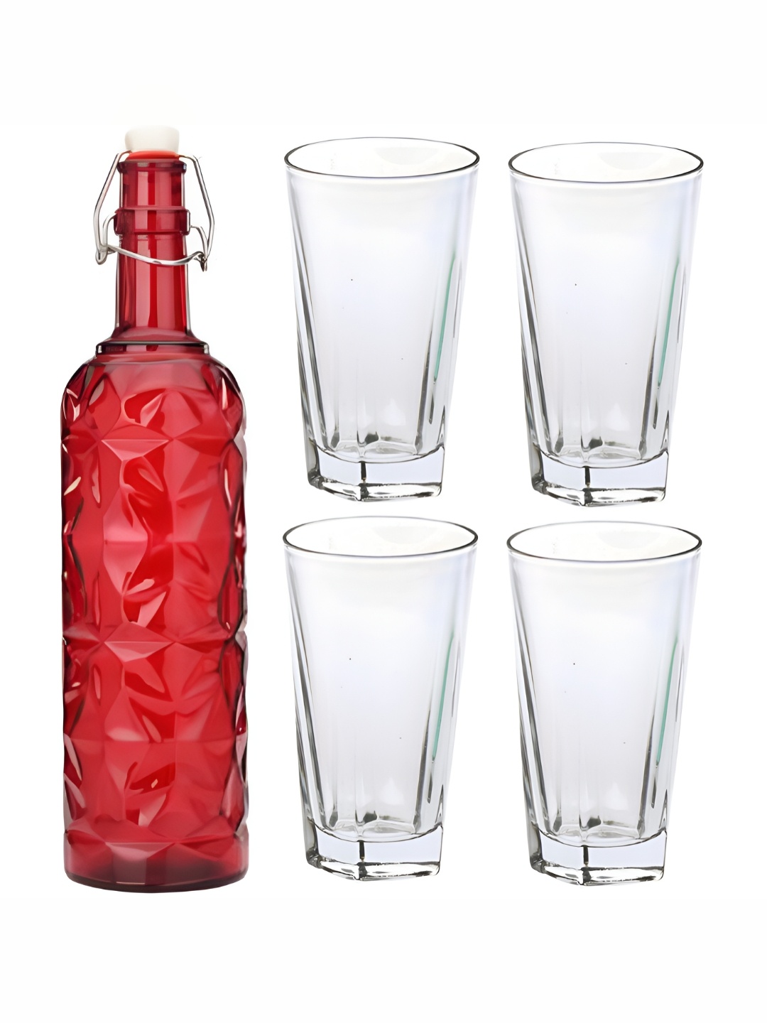 

Afast Red & Transparent 5 Pieces Glass Water Bottle & Glasses