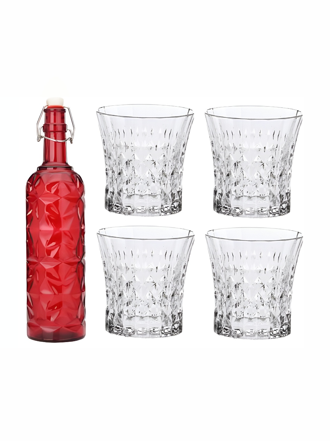 

Afast Red & Transparent 5 Pieces Whisky Glasses & Bottle