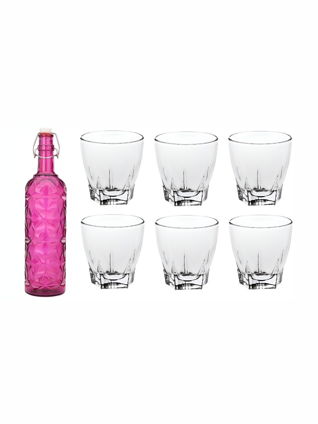 

Afast Pink & Transparent 7Pcs Glass Water Or Juice Glass With Water Bottle