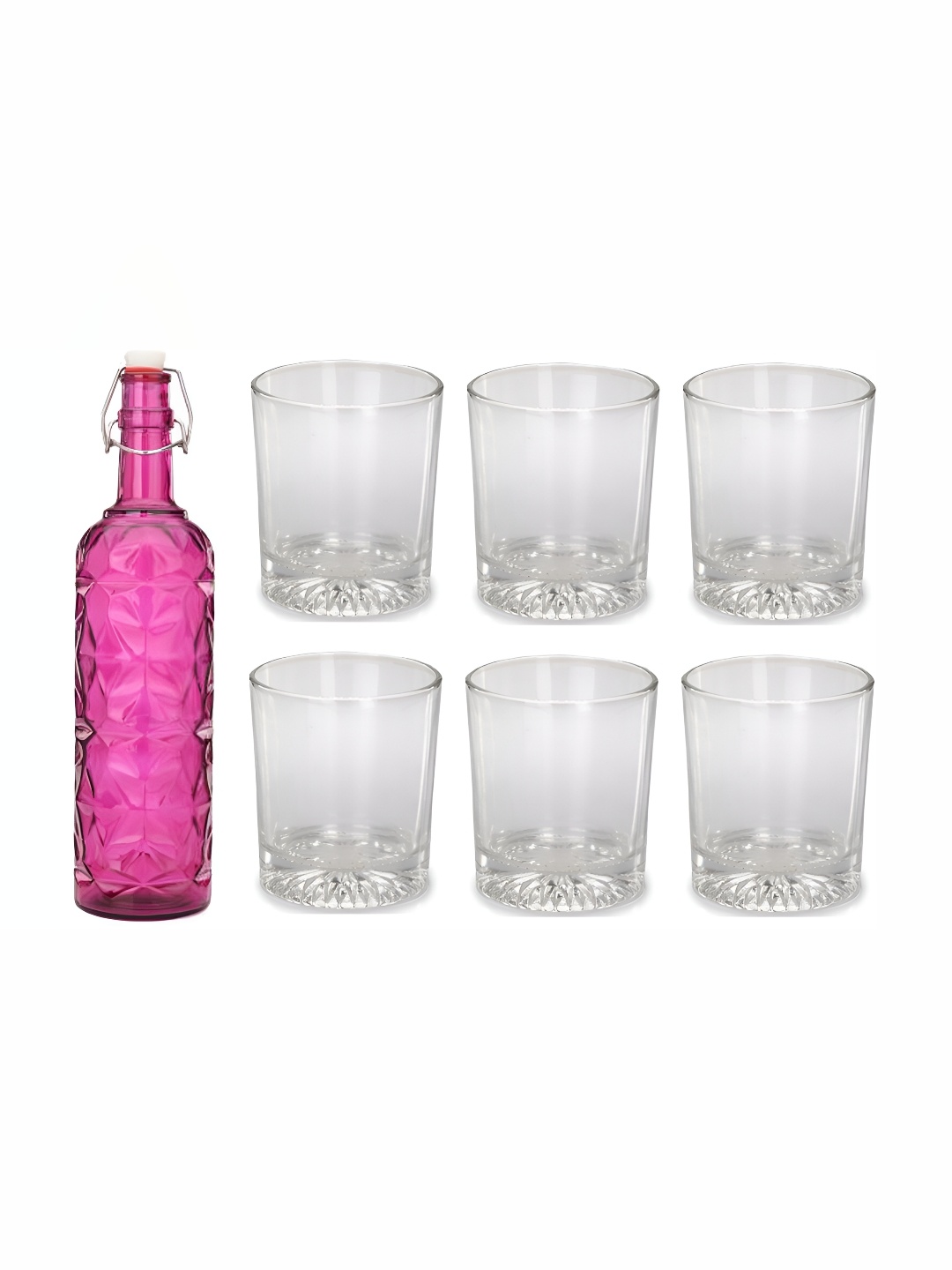 

Afast Pink & Transparent 7 Pieces Water Or Juice Glasses & Bottle